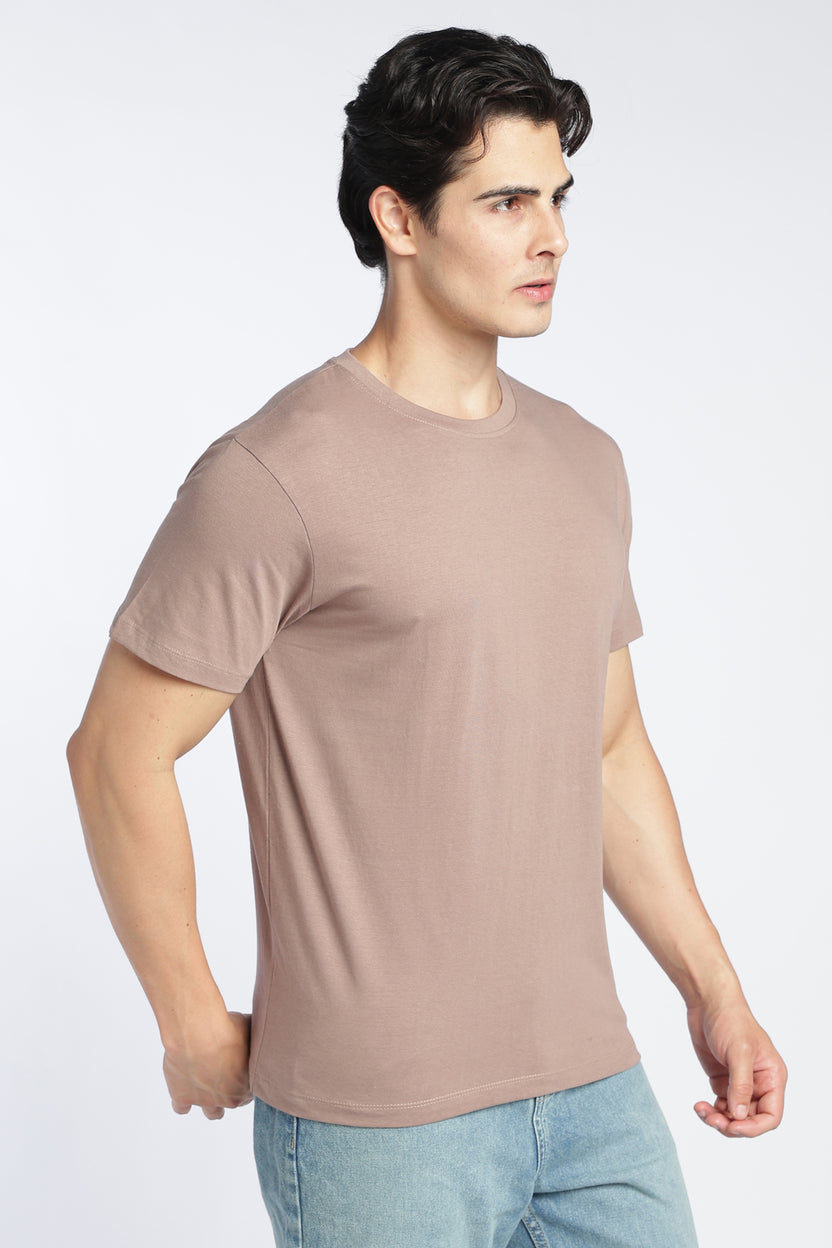 Beige Cotton Regular Fit T-Shirt For Men - Image 4