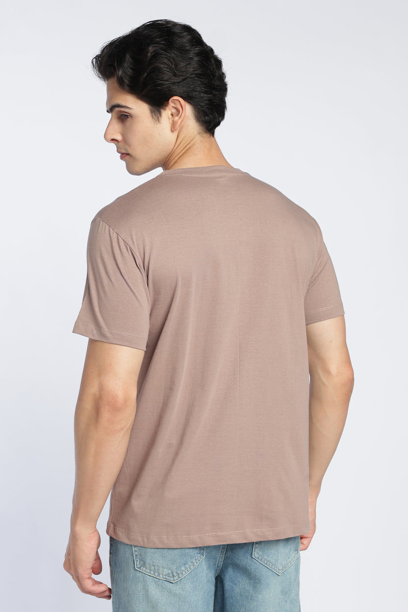 Beige Cotton Regular Fit T-Shirt For Men - Image 5