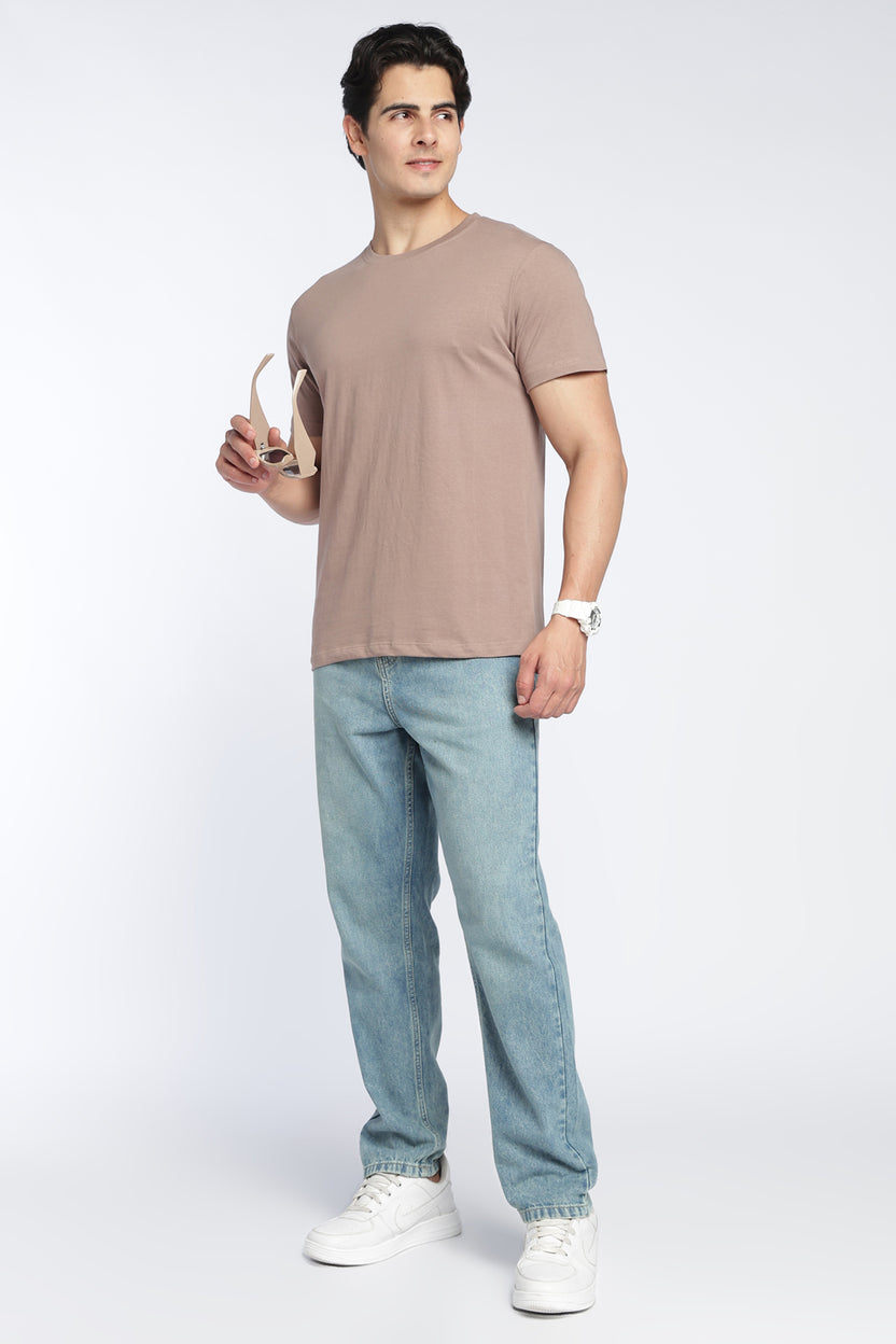 Beige Cotton Regular Fit T-Shirt For Men - Image 6