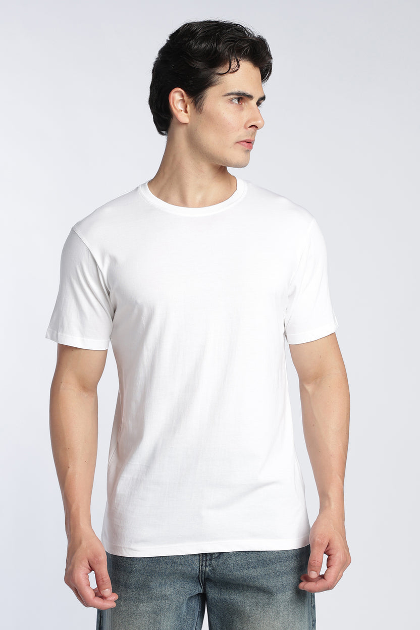 White Cotton Regular Fit T-Shirt For Men - Image 2