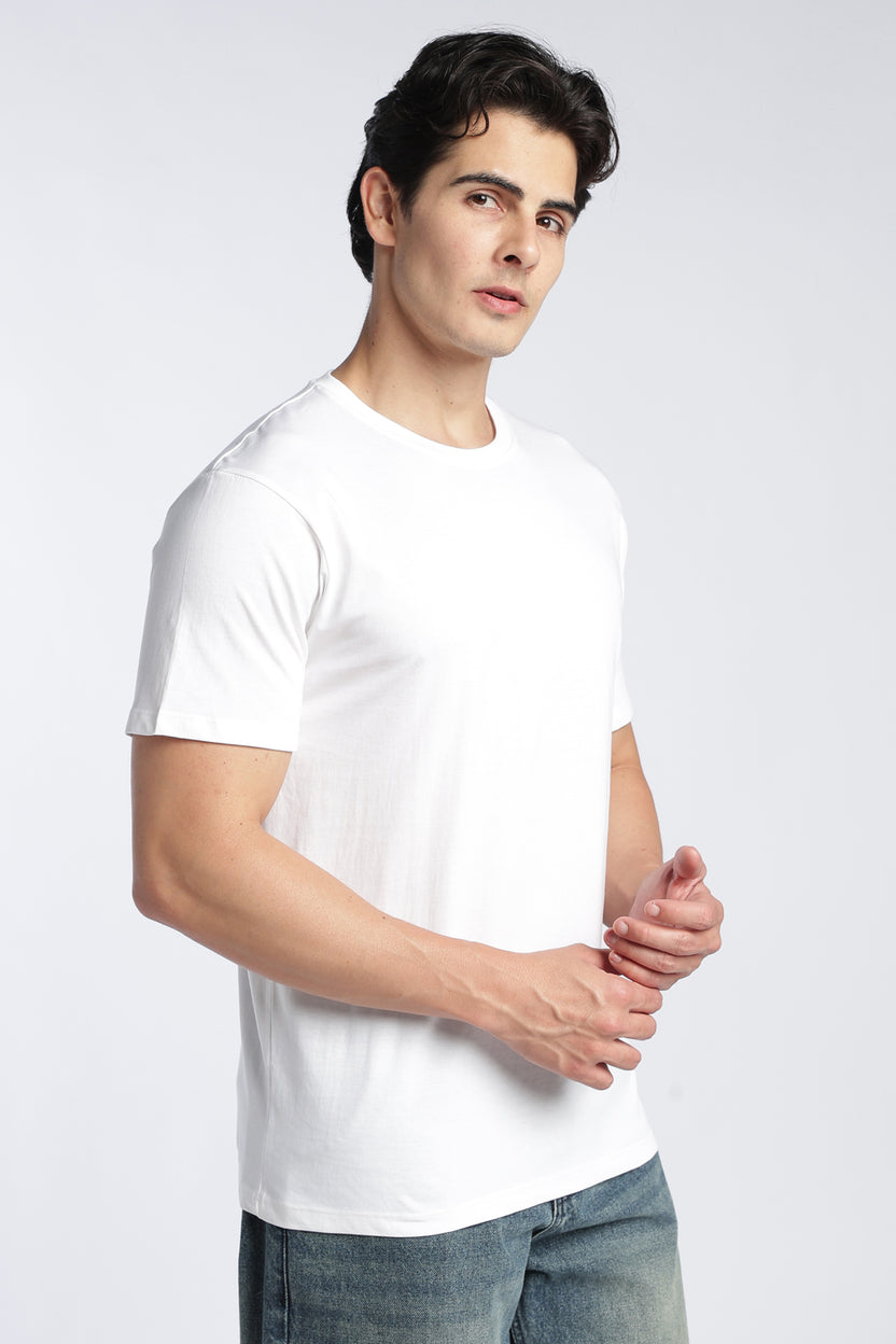 White Cotton Regular Fit T-Shirt For Men - Image 4