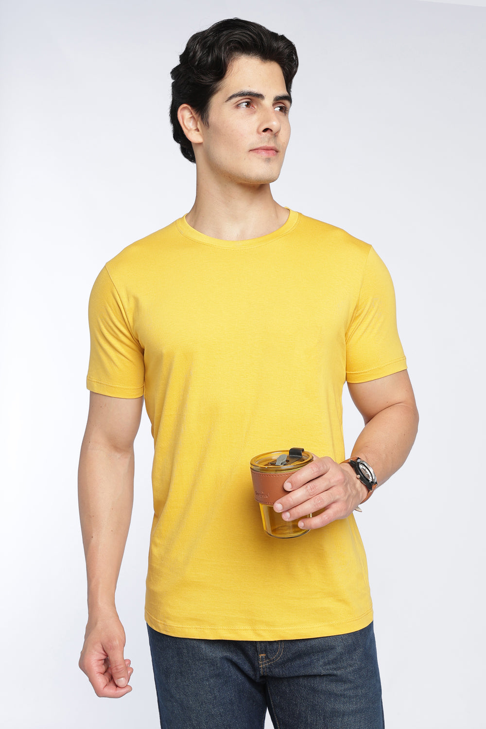 Yellow Cotton Regular Fit T-Shirt For Men - Image 1
