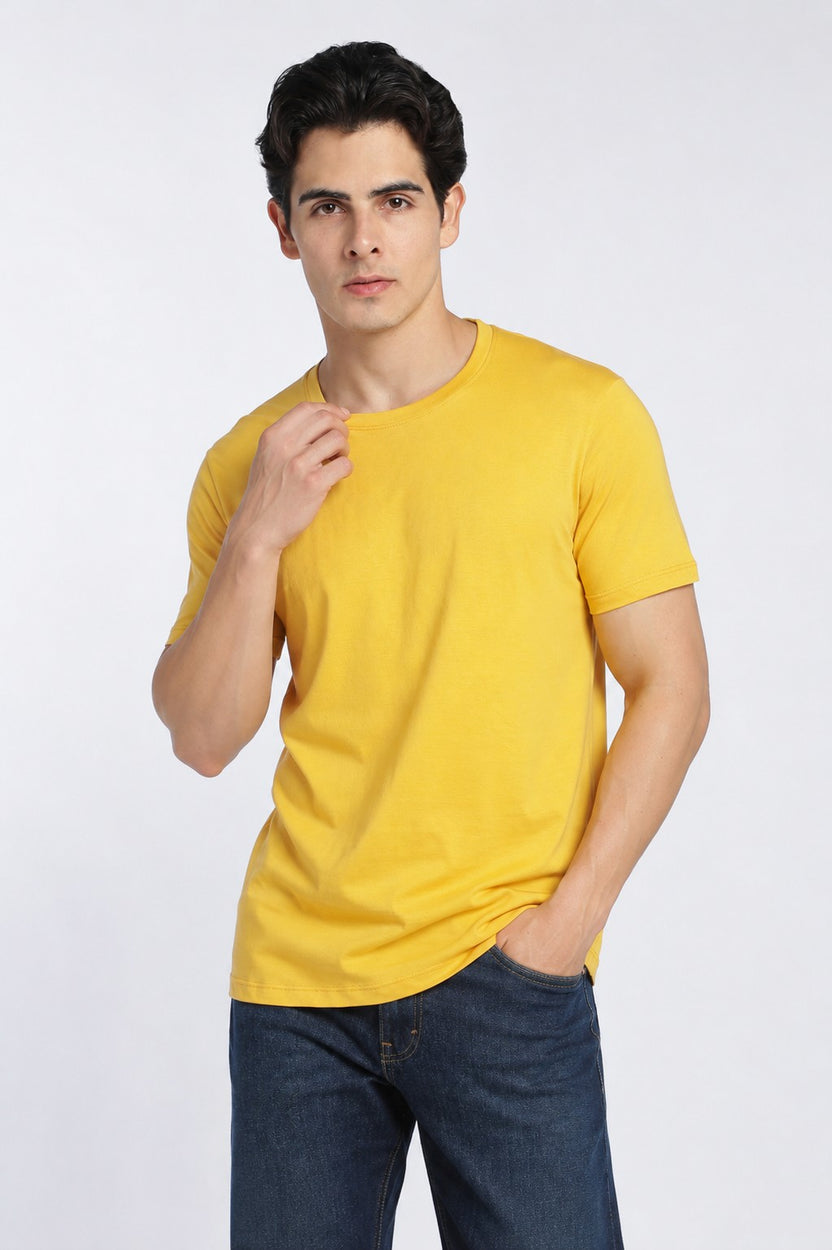 Yellow Cotton Regular Fit T-Shirt For Men - Image 2