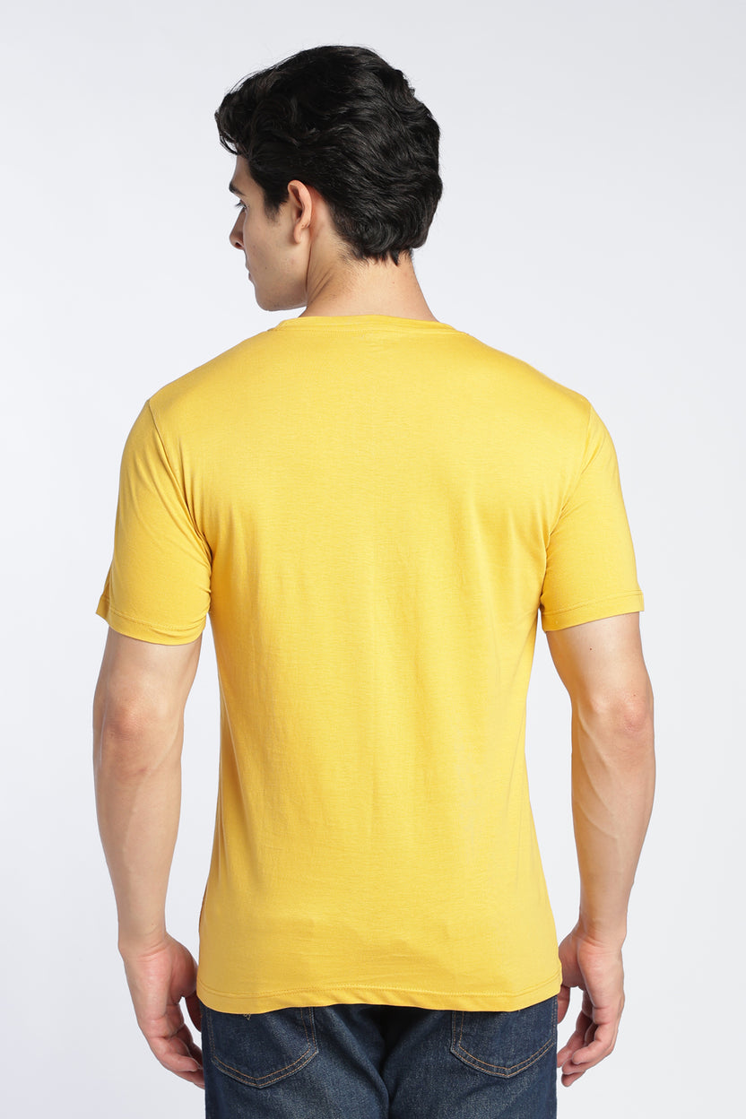 Yellow Cotton Regular Fit T-Shirt For Men - Image 5