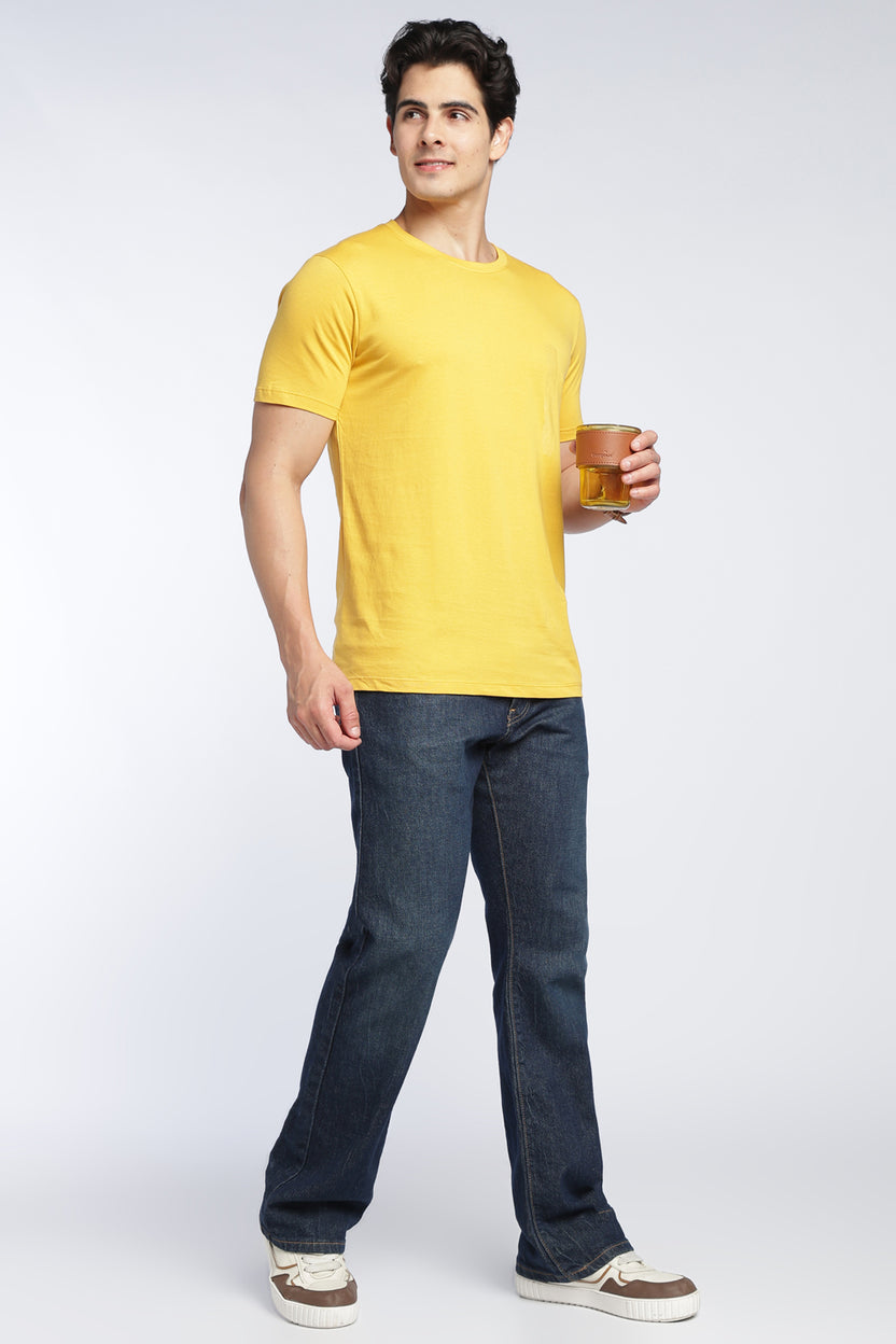 Yellow Cotton Regular Fit T-Shirt For Men - Image 6