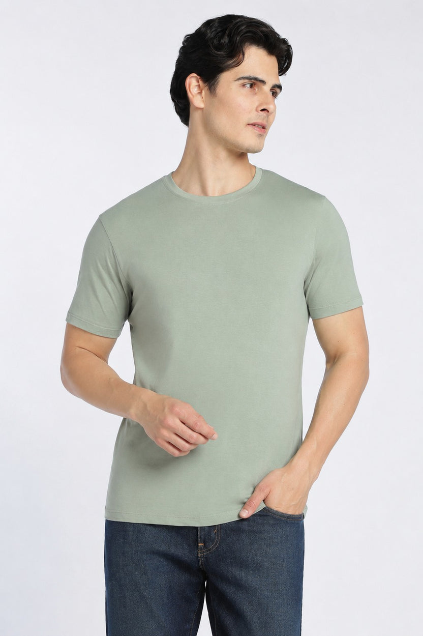 Light Green Cotton Regular Fit T-Shirt For Men - Image 2