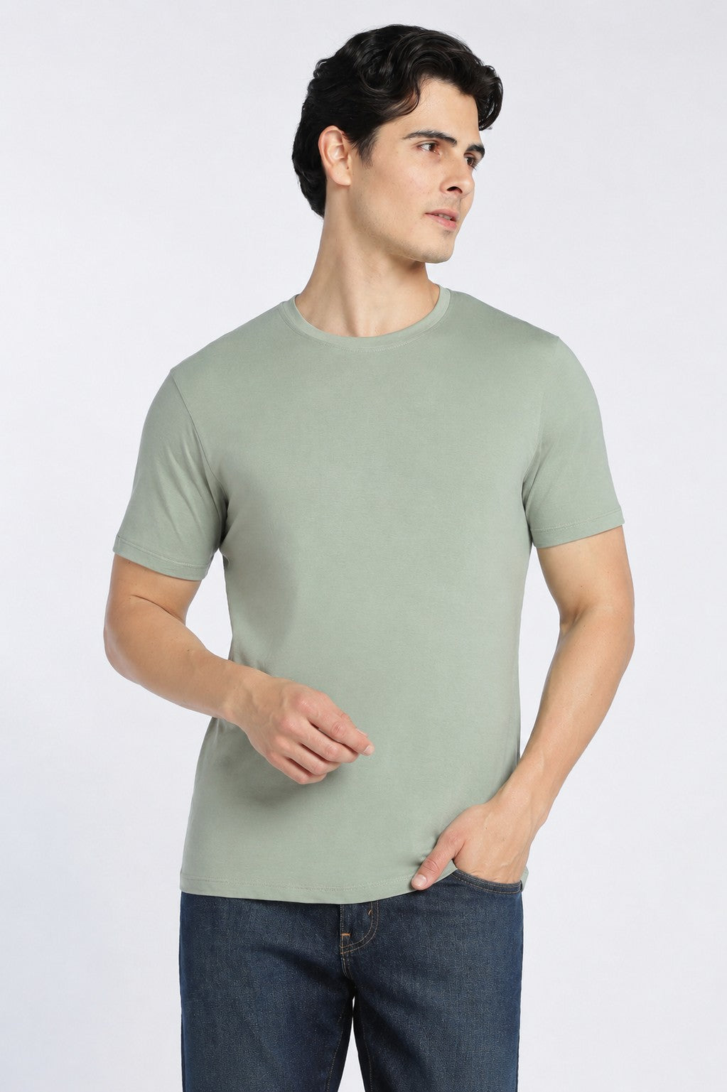 Light Green Cotton Regular Fit T-Shirt For Men - Image 2