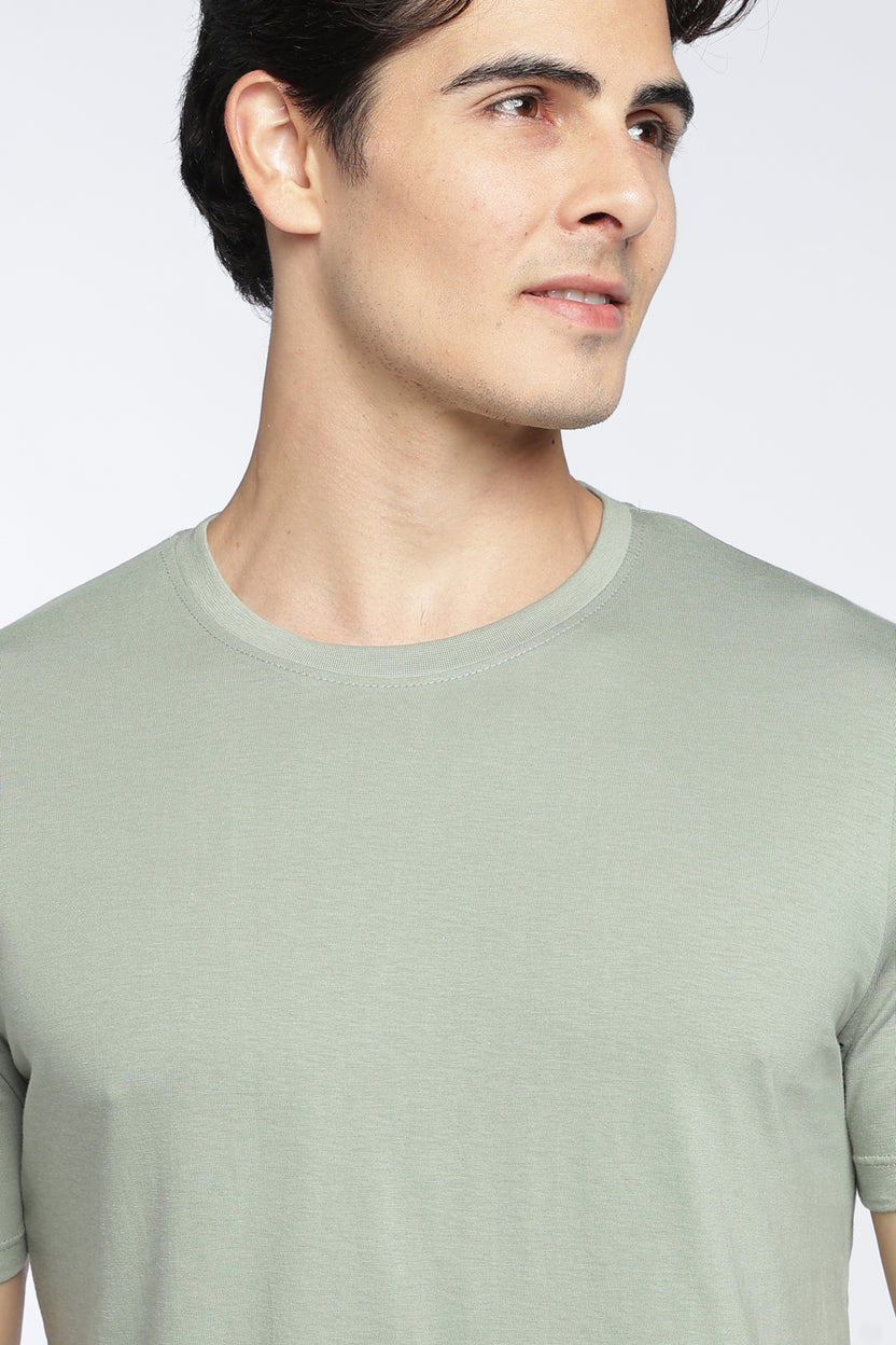 Light Green Cotton Regular Fit T-Shirt For Men - Image 3