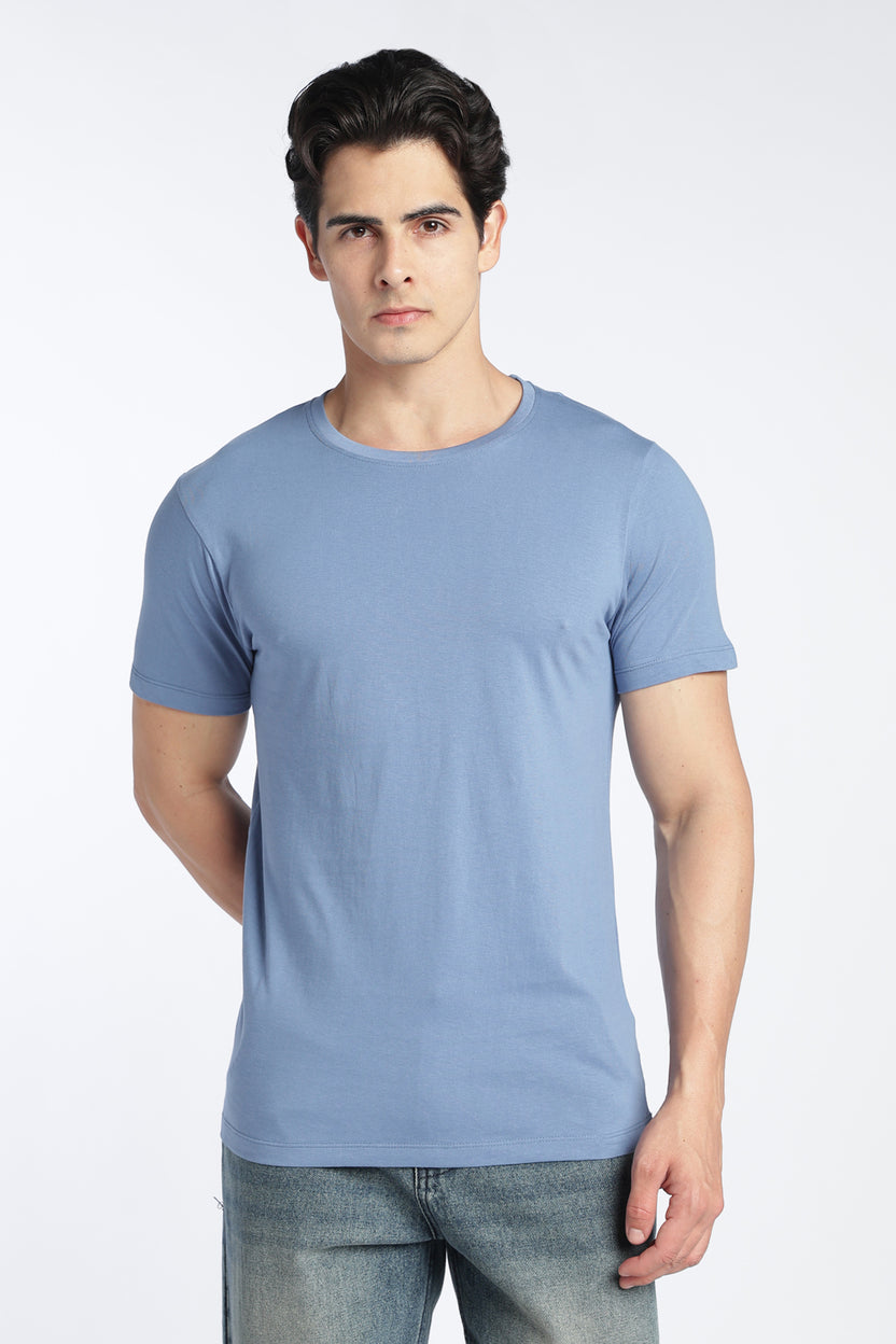 Light Blue Cotton Regular Fit T-Shirt For Men - Image 2