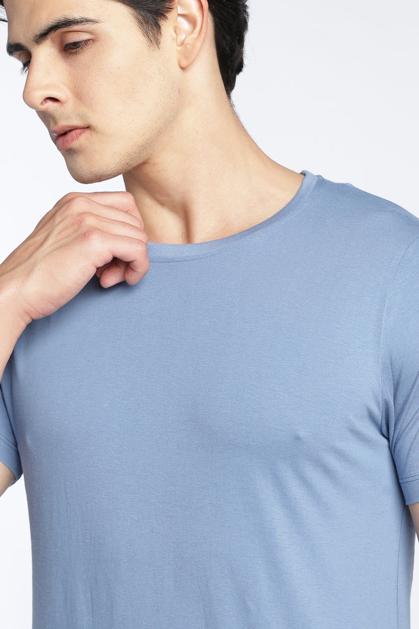 Light Blue Cotton Regular Fit T-Shirt For Men - Image 3