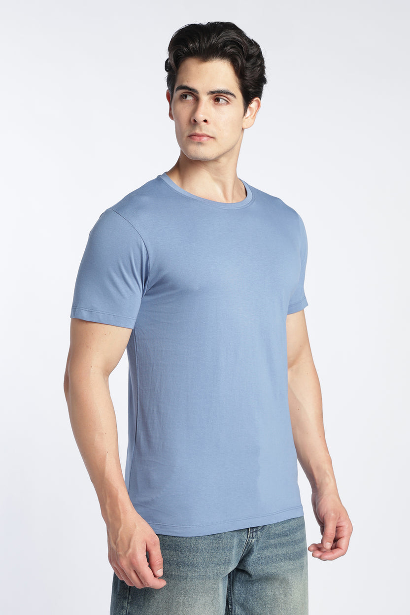 Light Blue Cotton Regular Fit T-Shirt For Men - Image 4