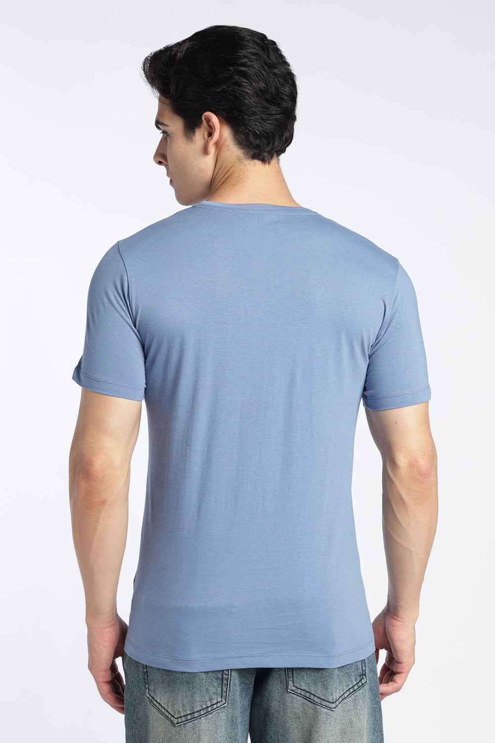 Light Blue Cotton Regular Fit T-Shirt For Men - Image 5