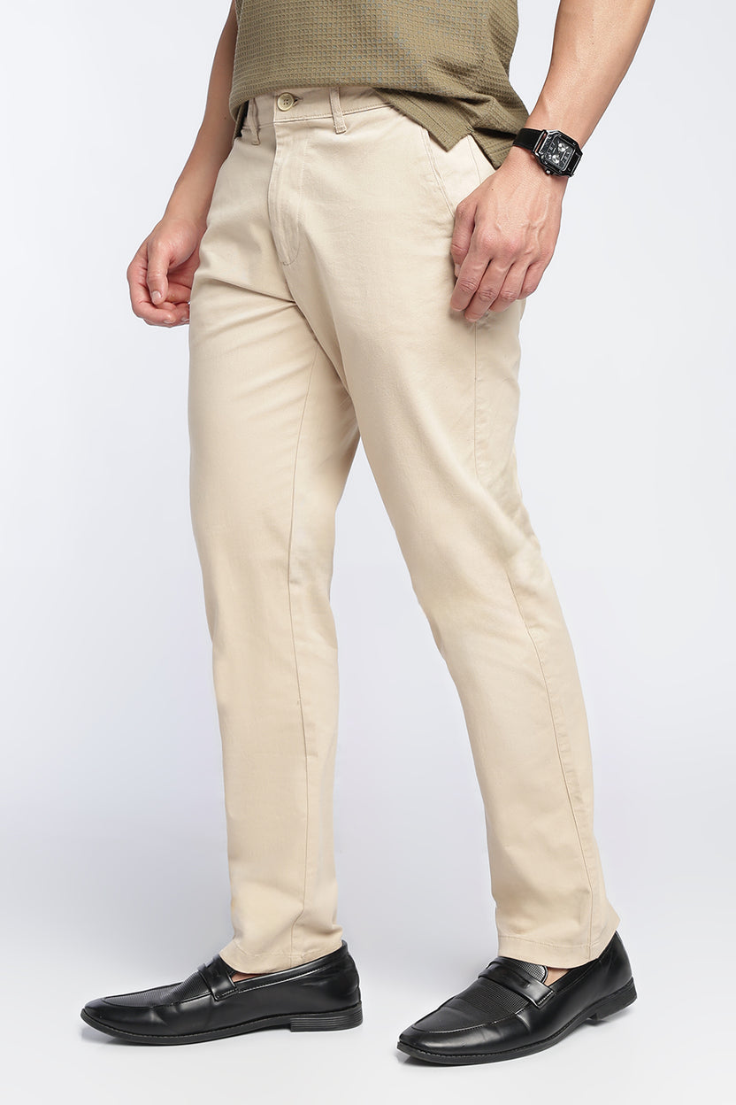 Beige Regular Fit Chinos With 4 Pocket For Men - Image 1