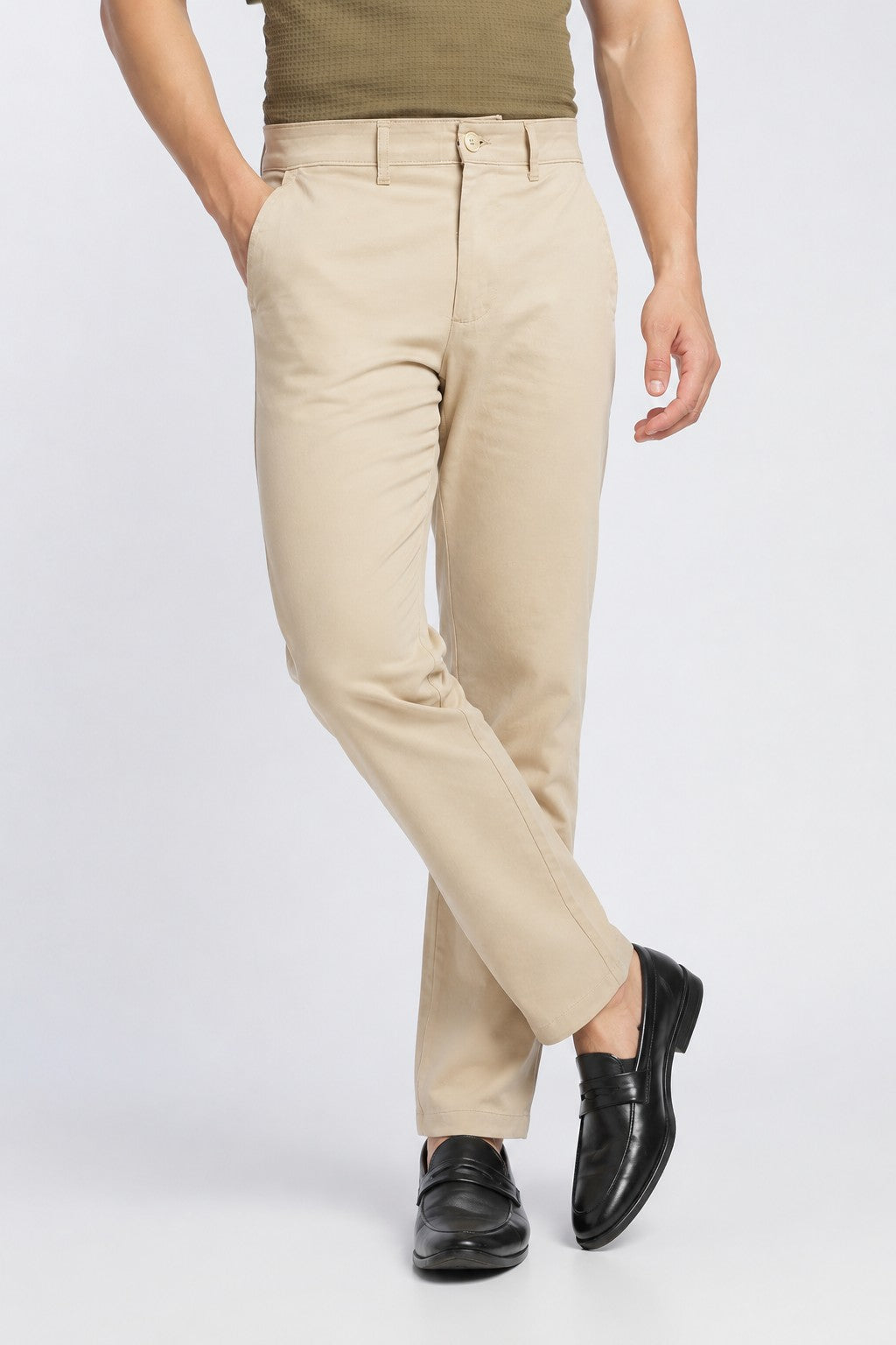 Beige Regular Fit Chinos With 4 Pocket For Men - Image 2