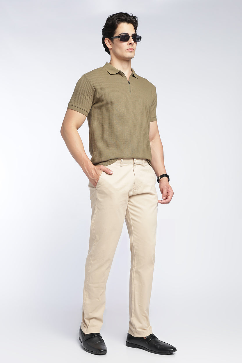 Beige Regular Fit Chinos With 4 Pocket For Men - Image 6