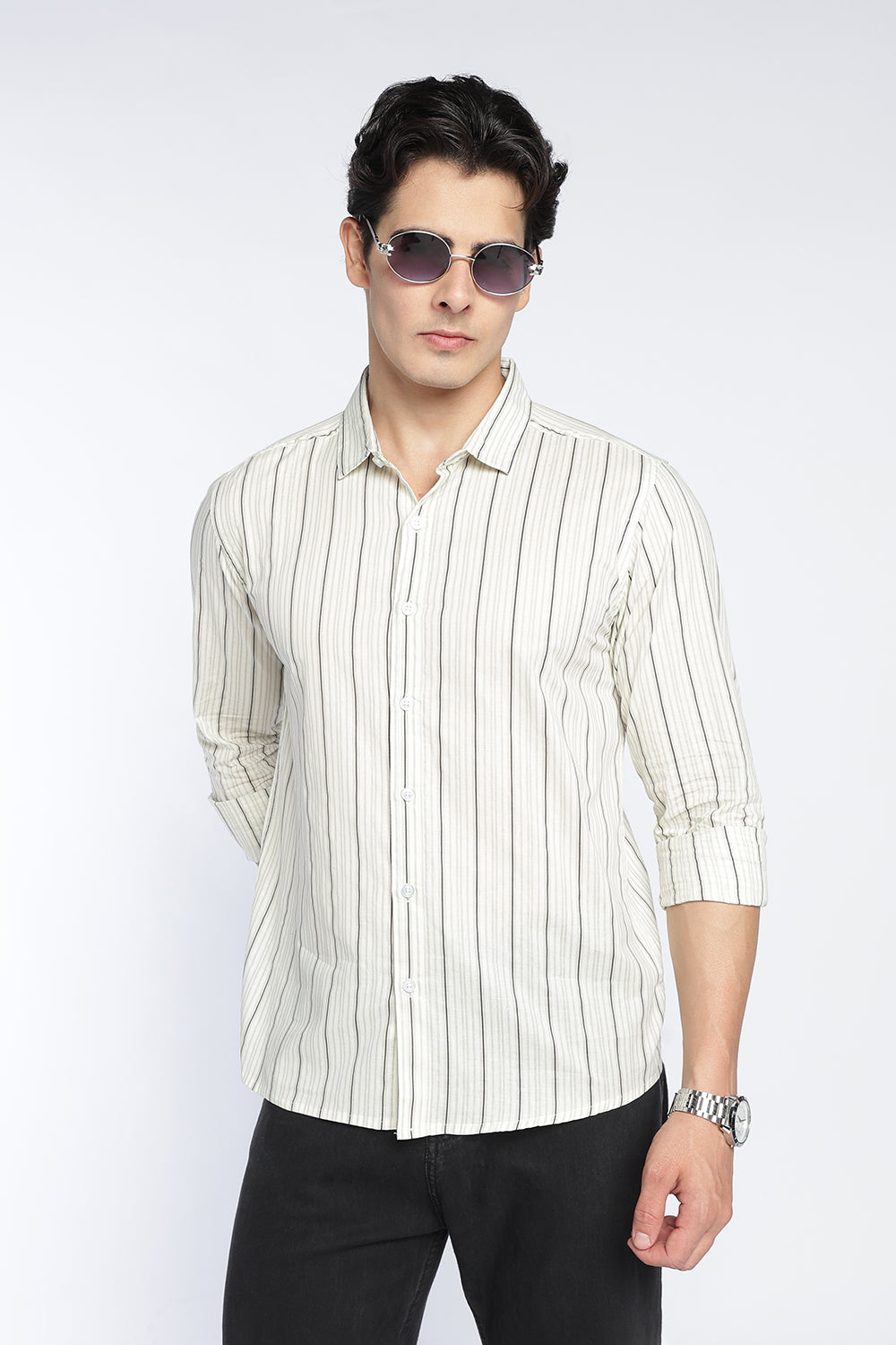 Off White Stripes Regular Fit Shirt For Men - Image 1