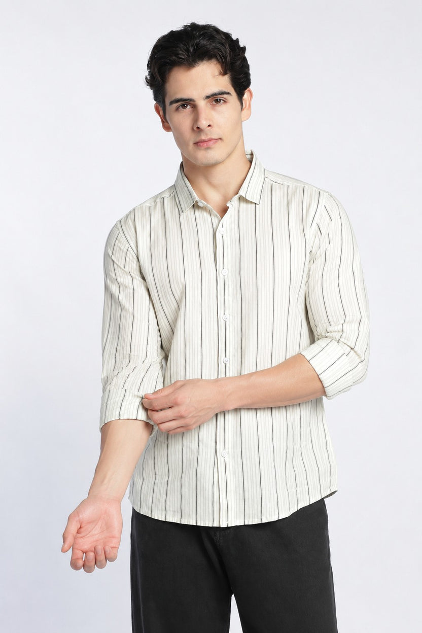 Off White Stripes Regular Fit Shirt For Men - Image 2