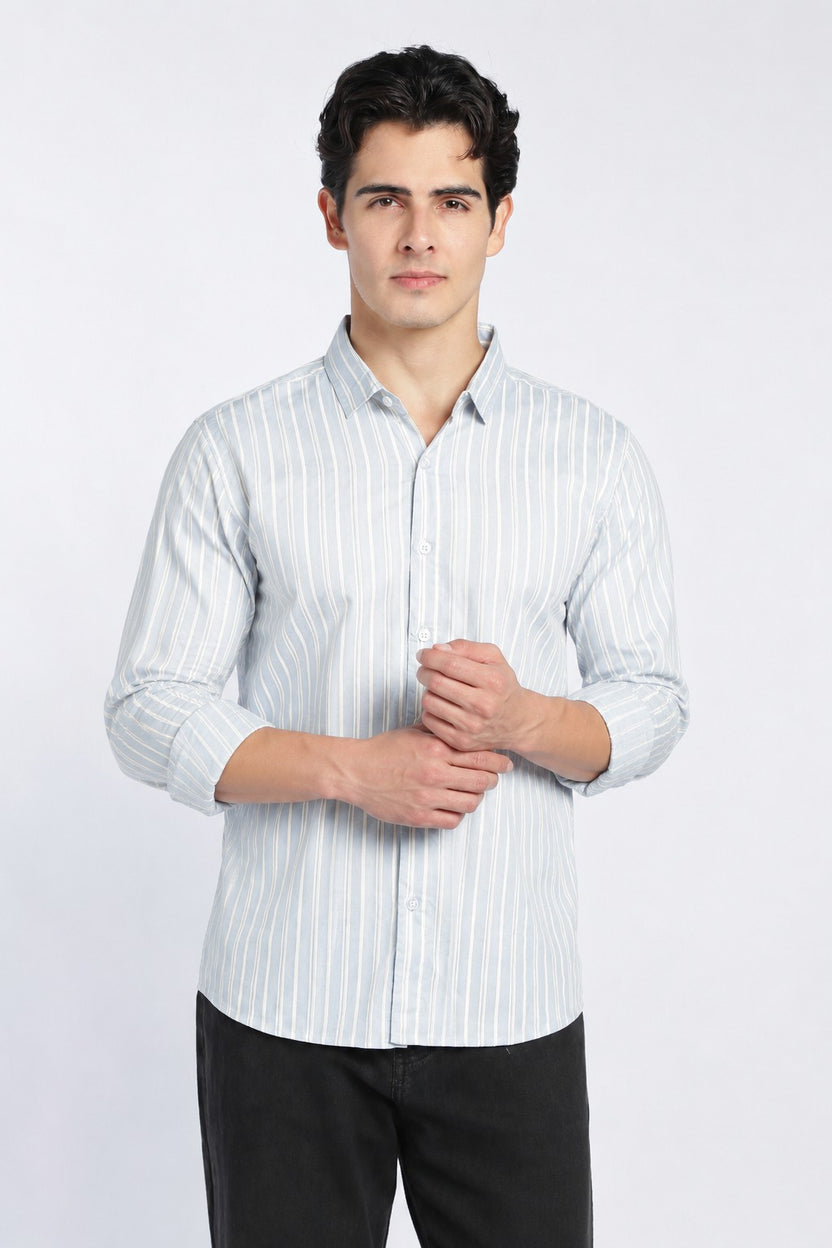 Light Blue Stripes Regular Fit Shirt For Men - Image 2