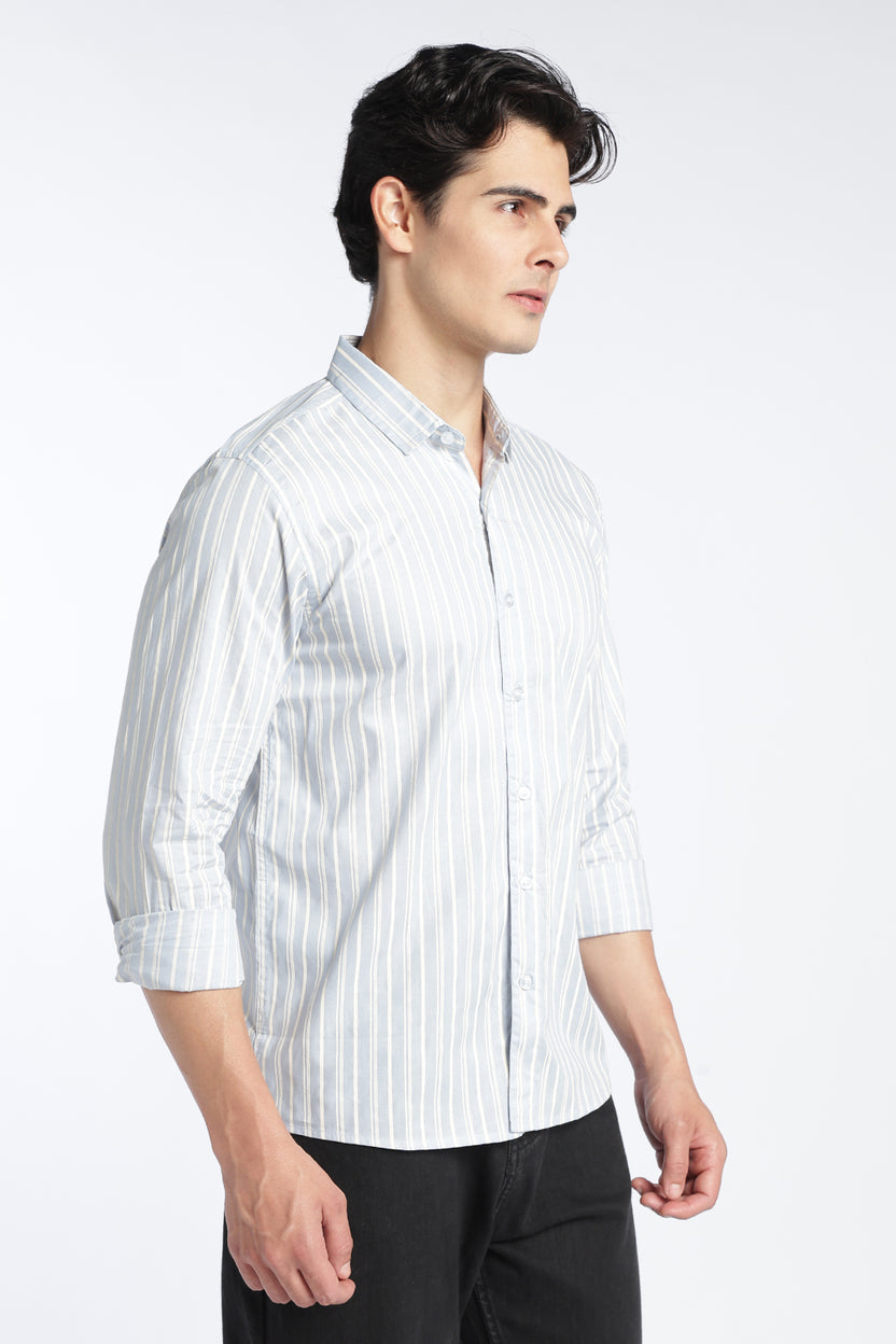 Light Blue Stripes Regular Fit Shirt For Men - Image 4
