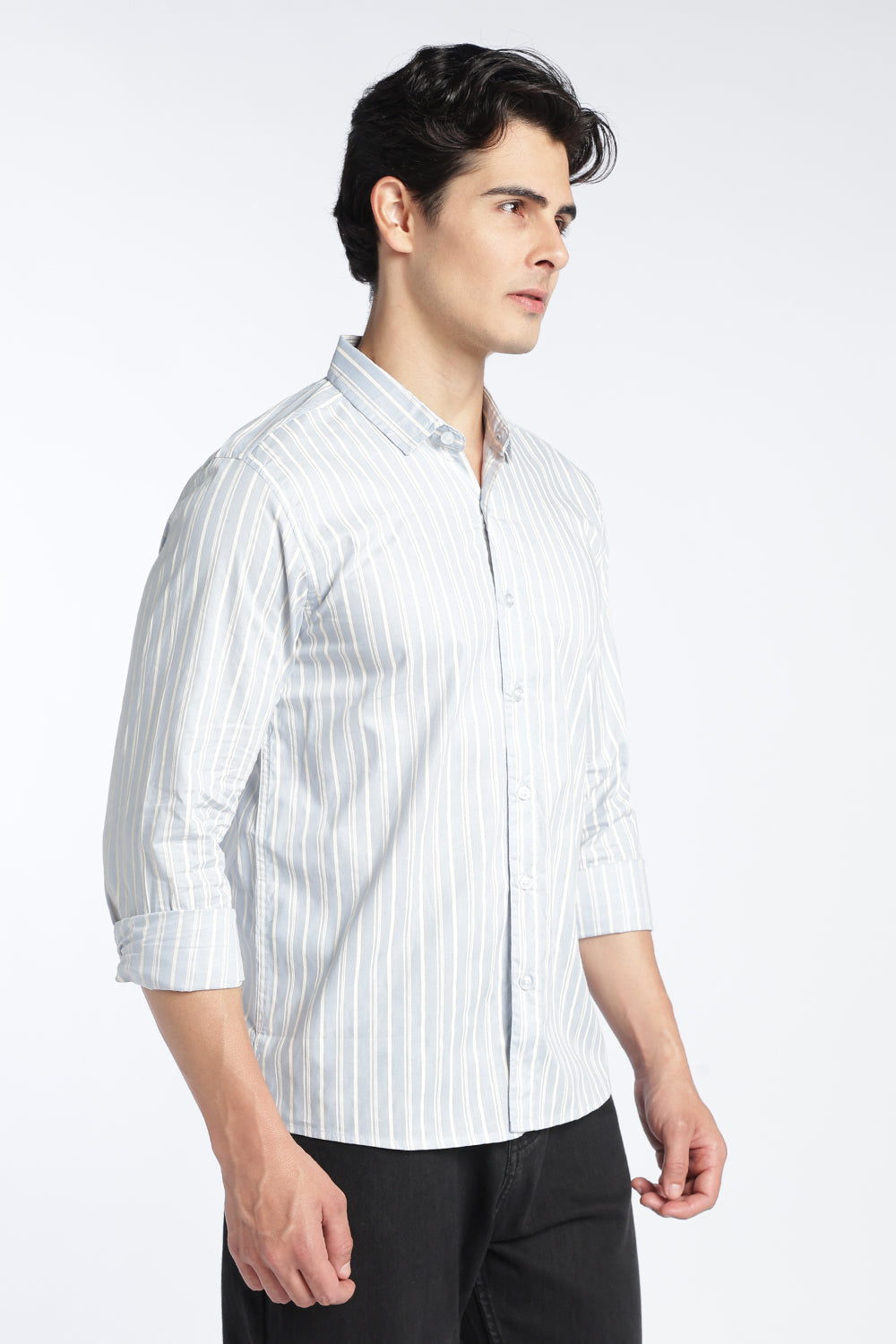 Light Blue Stripes Regular Fit Shirt For Men - Image 4