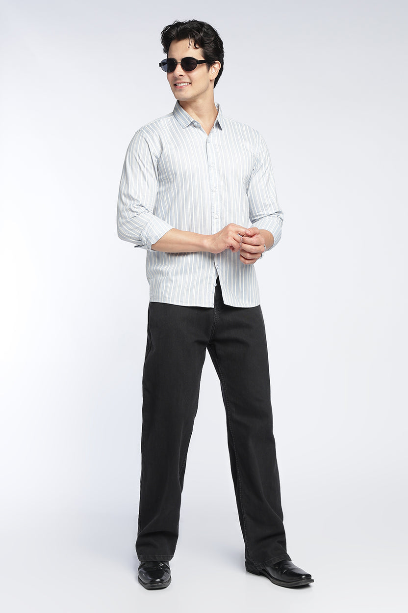 Light Blue Stripes Regular Fit Shirt For Men - Image 6