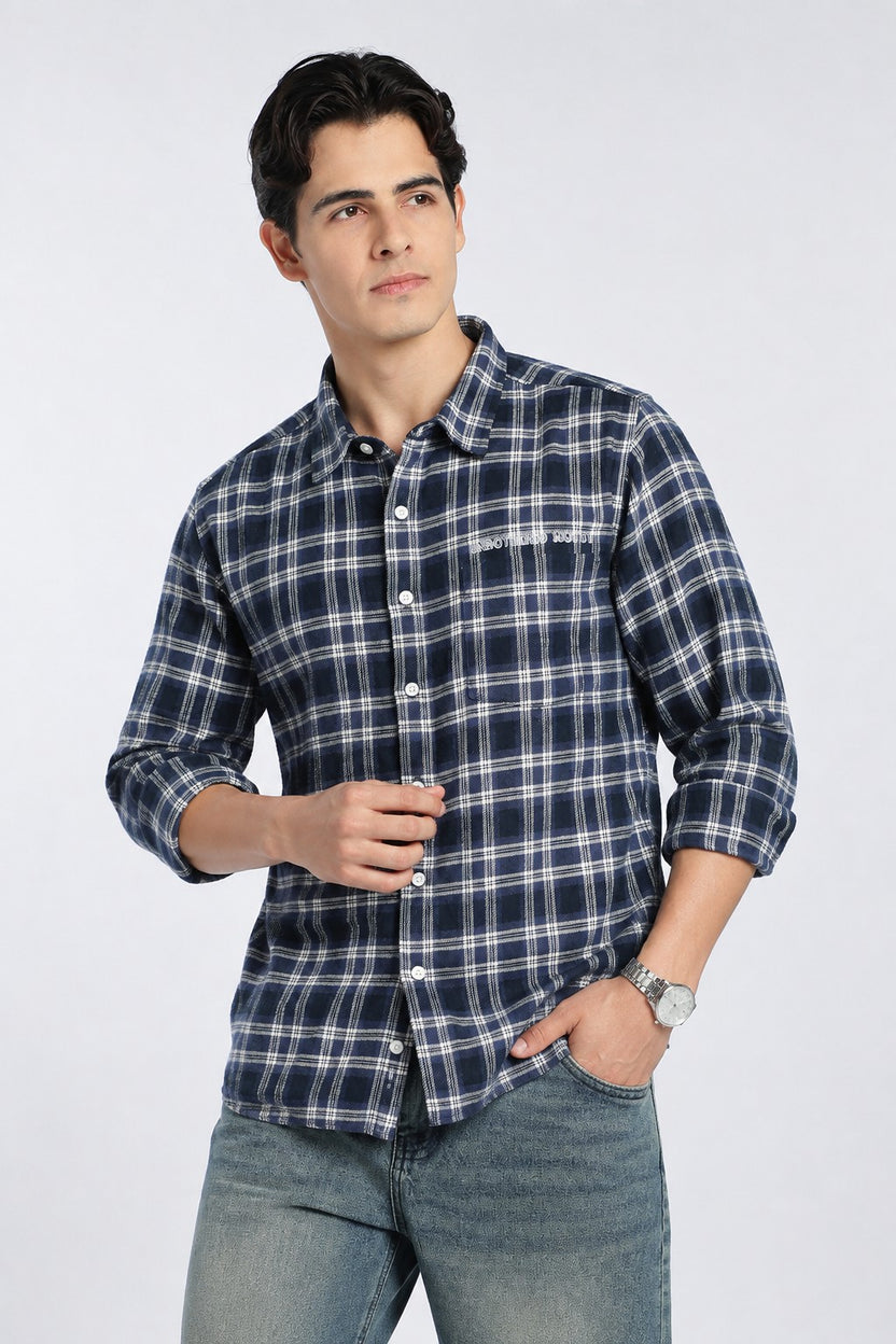 Navy Cotton Regular Fit Shirt For Men - Image 2