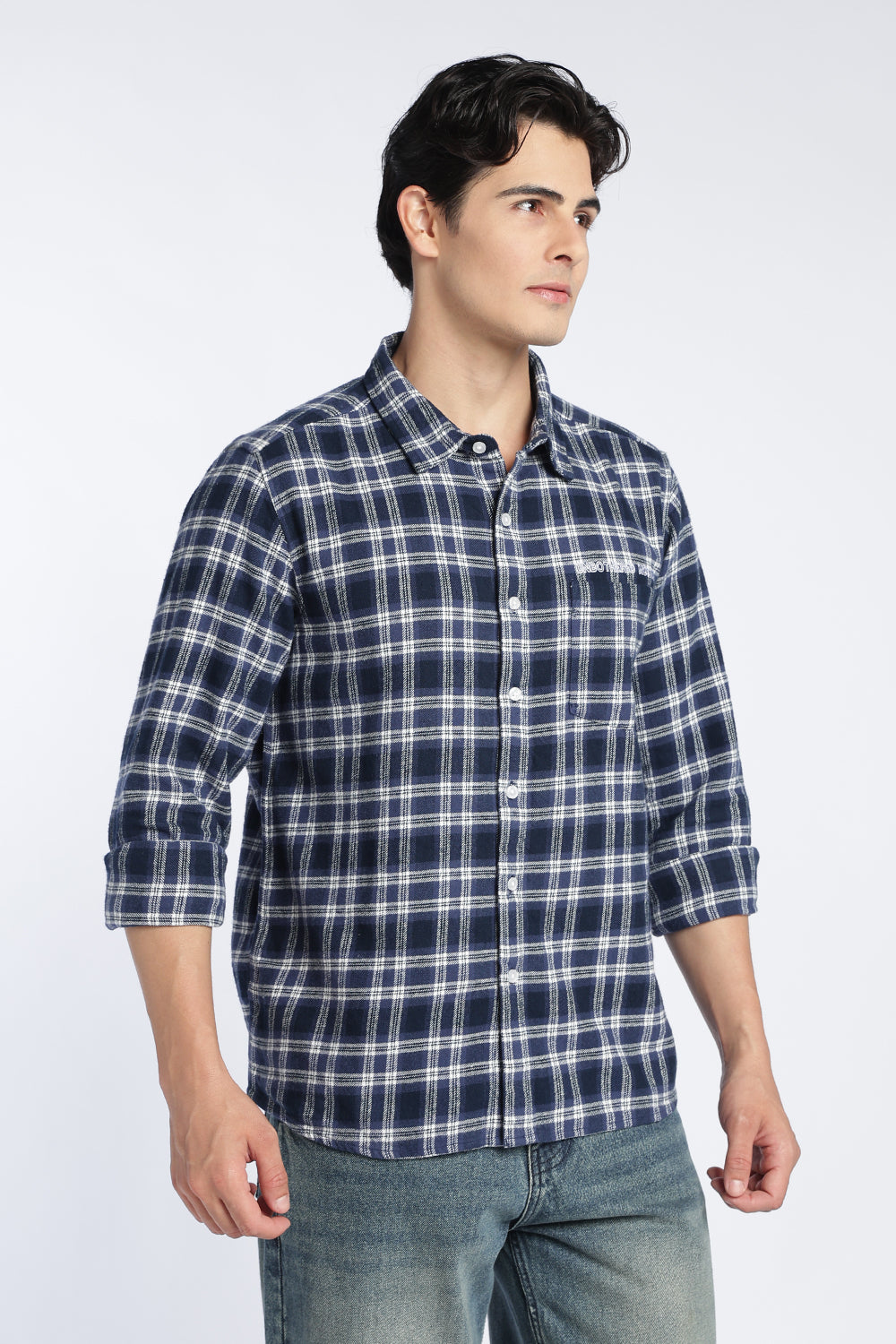 Navy Cotton Regular Fit Shirt For Men - Image 4