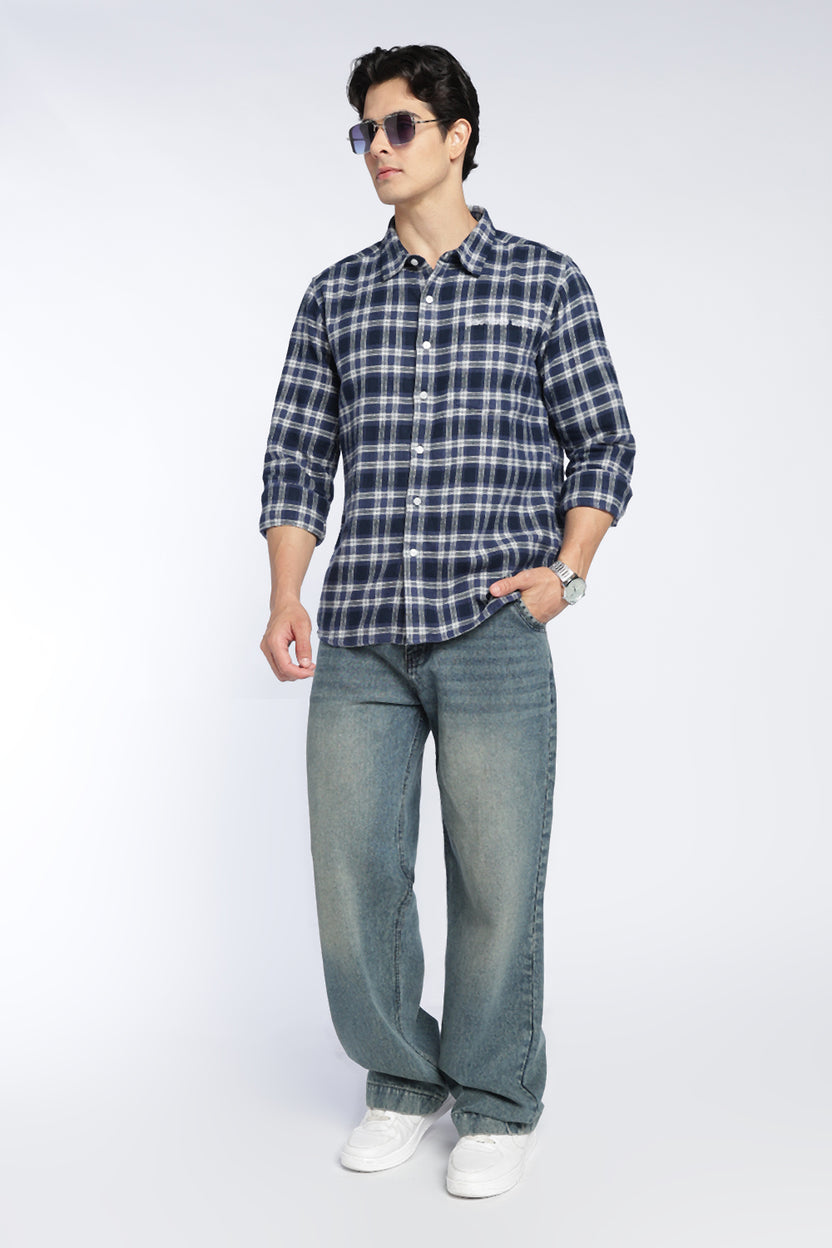 Navy Cotton Regular Fit Shirt For Men - Image 6