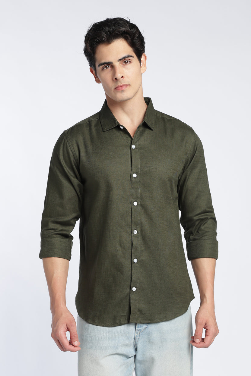 Olive Cotton Regular Fit Shirt For Men - Image 2