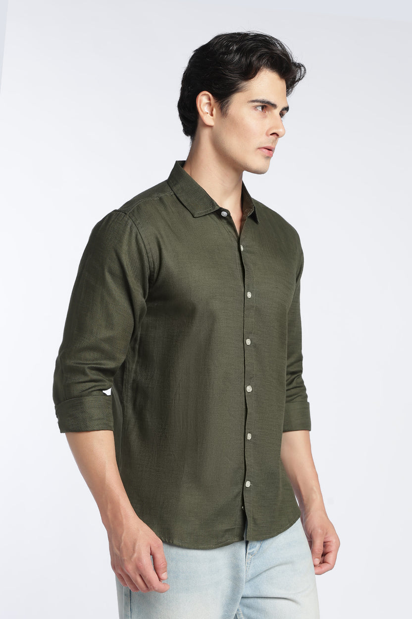 Olive Cotton Regular Fit Shirt For Men - Image 4