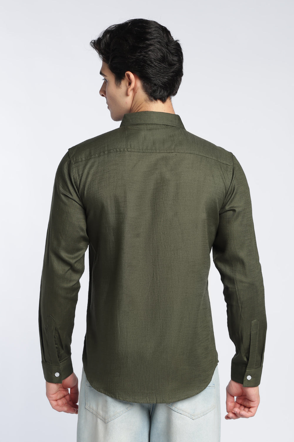 Olive Cotton Regular Fit Shirt For Men - Image 5