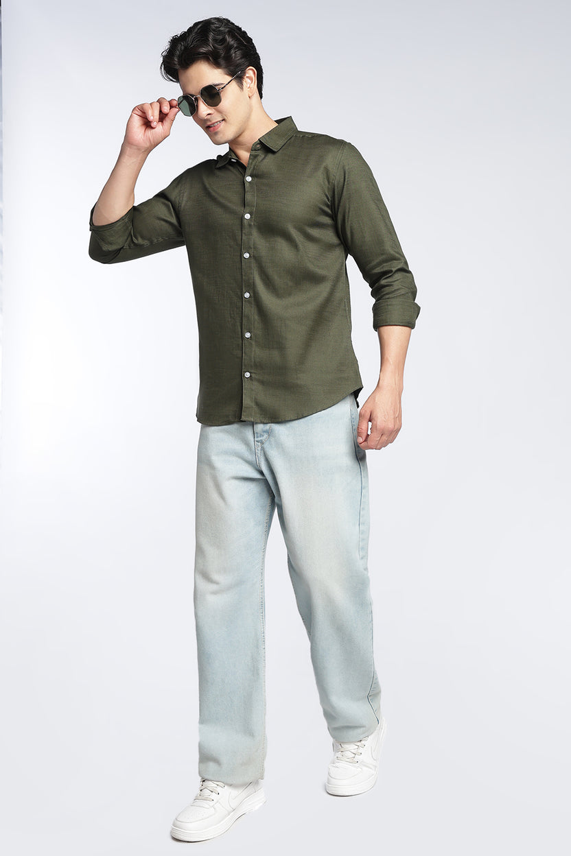 Olive Cotton Regular Fit Shirt For Men - Image 6