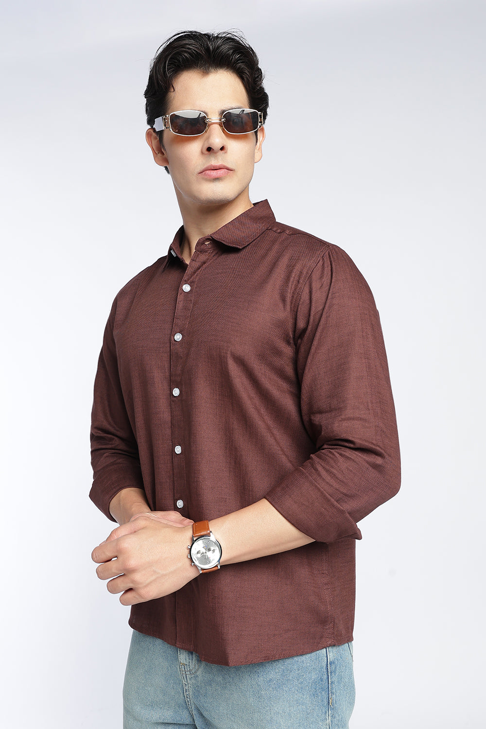 Brown Cotton Regular Fit Shirt For Men - Image 1