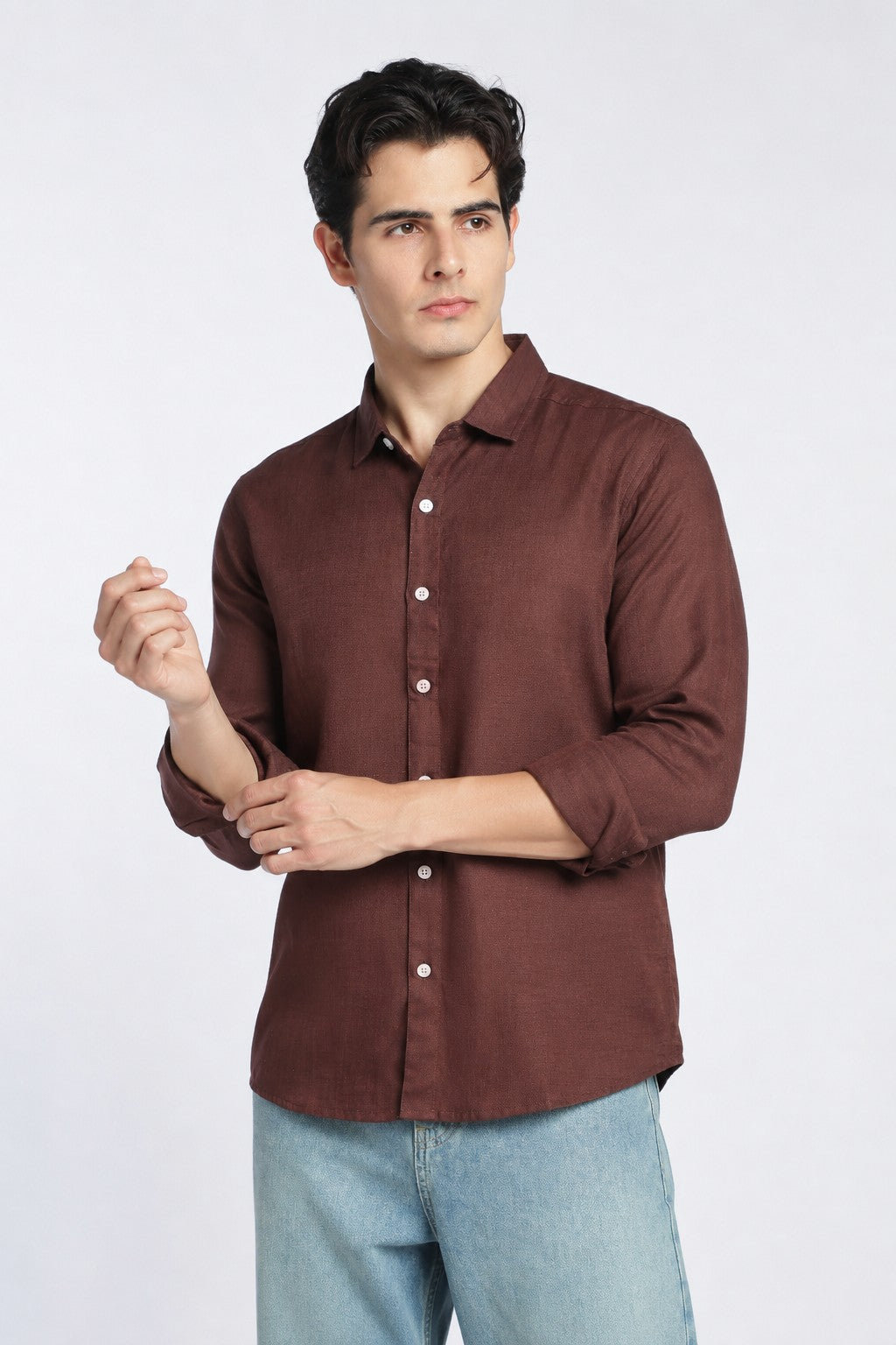 Brown Cotton Regular Fit Shirt For Men - Image 2