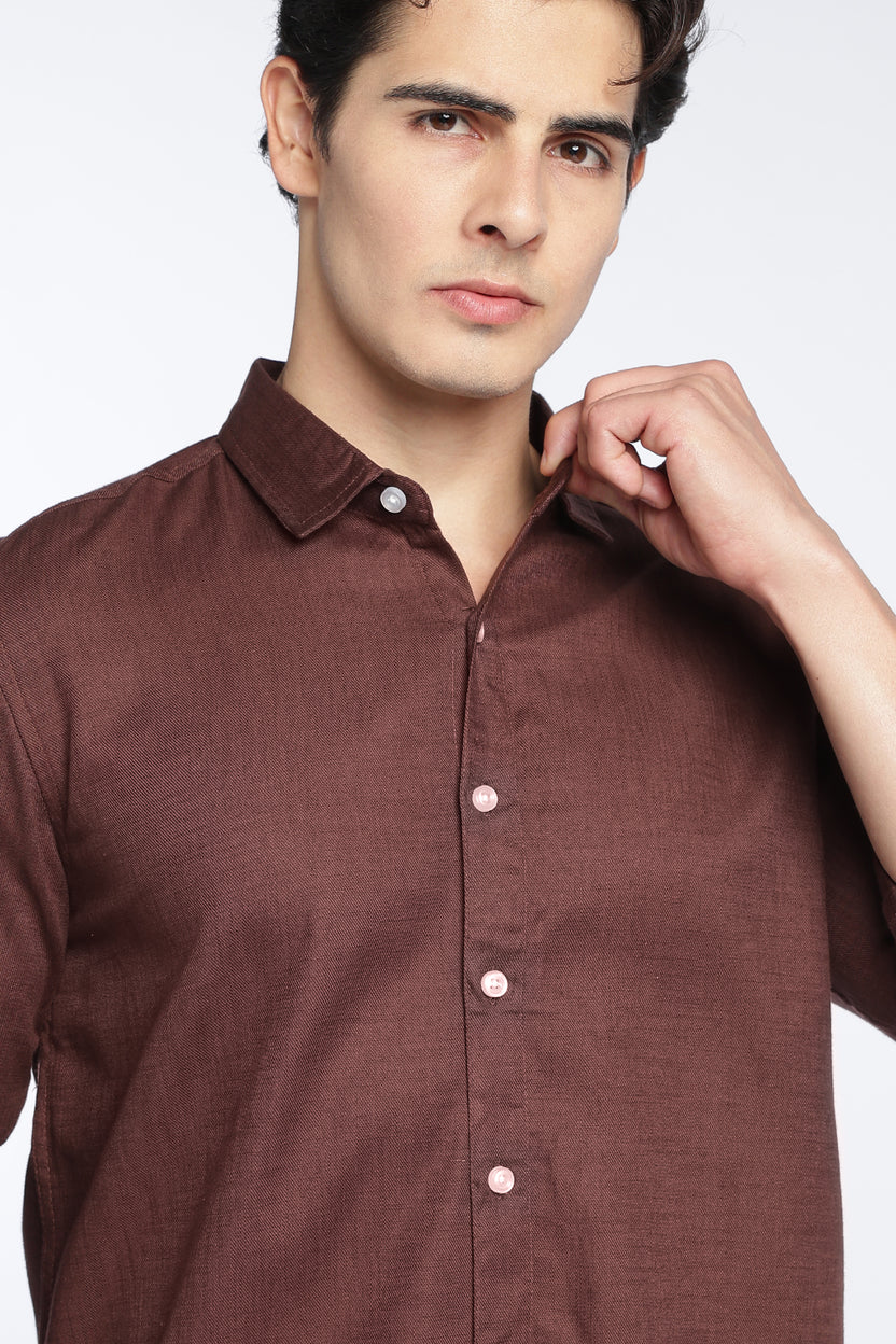 Brown Cotton Regular Fit Shirt For Men - Image 3