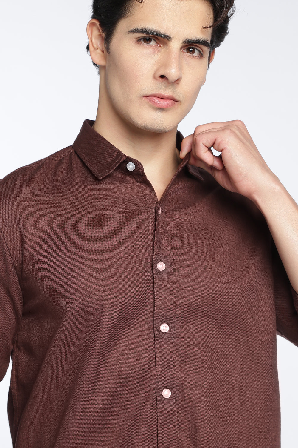 Brown Cotton Regular Fit Shirt For Men - Image 3