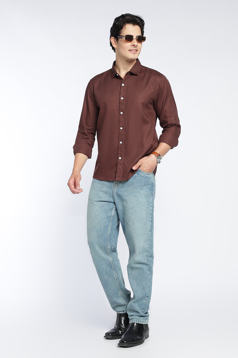 Brown Cotton Regular Fit Shirt For Men - Image 6