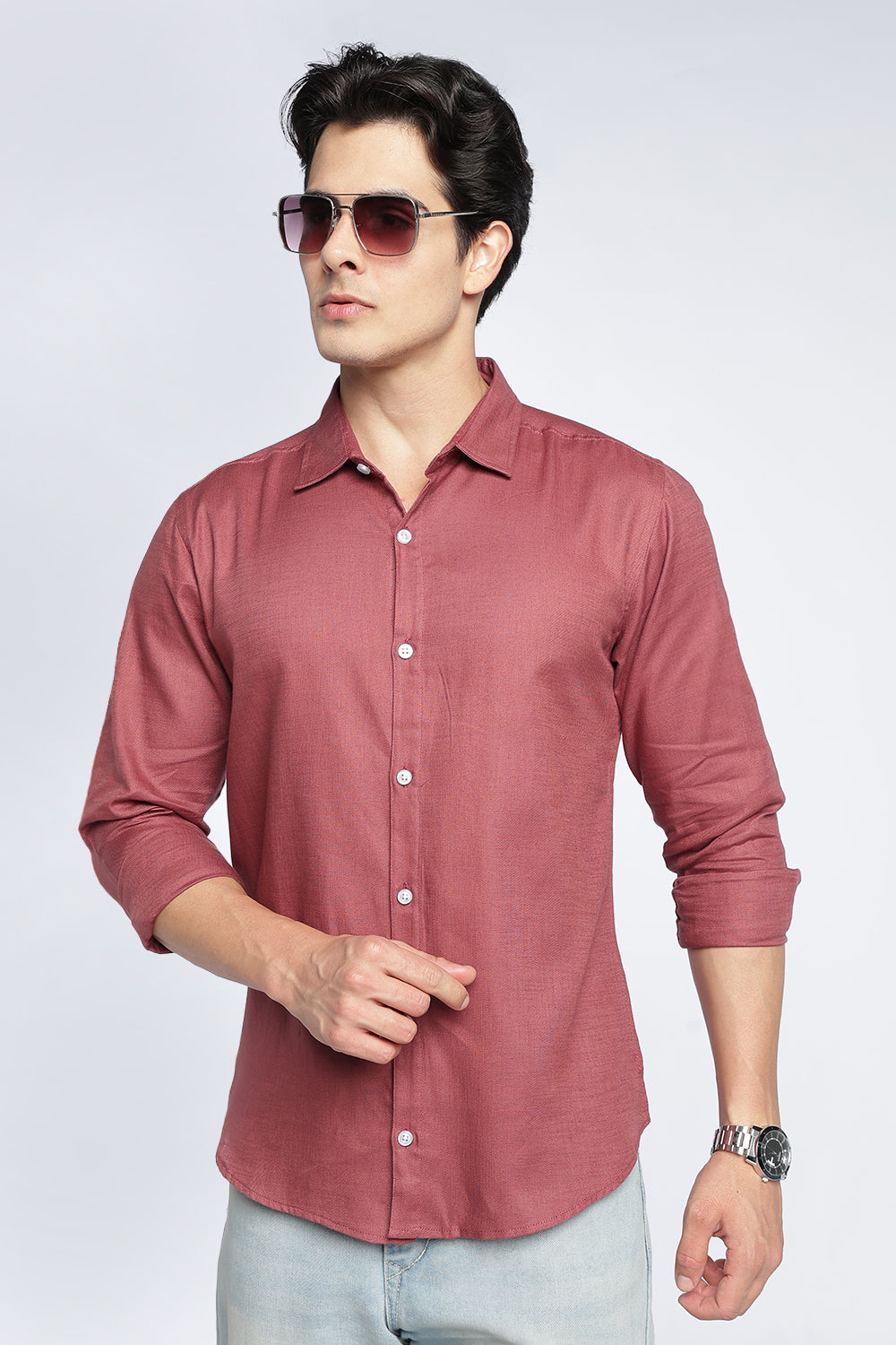 Pink Cotton Regular Fit Shirt For Men - Image 1