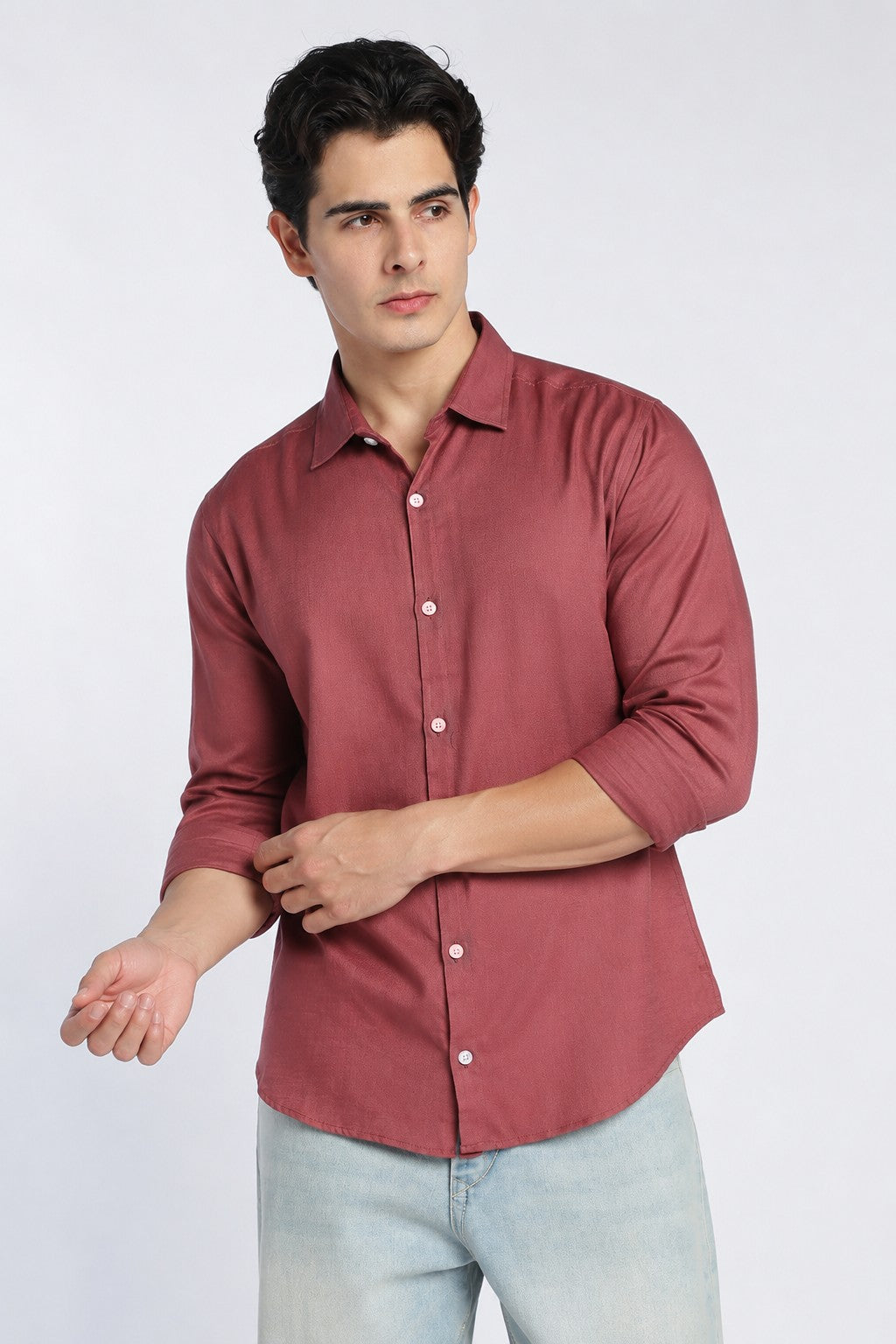 Pink Cotton Regular Fit Shirt For Men - Image 2