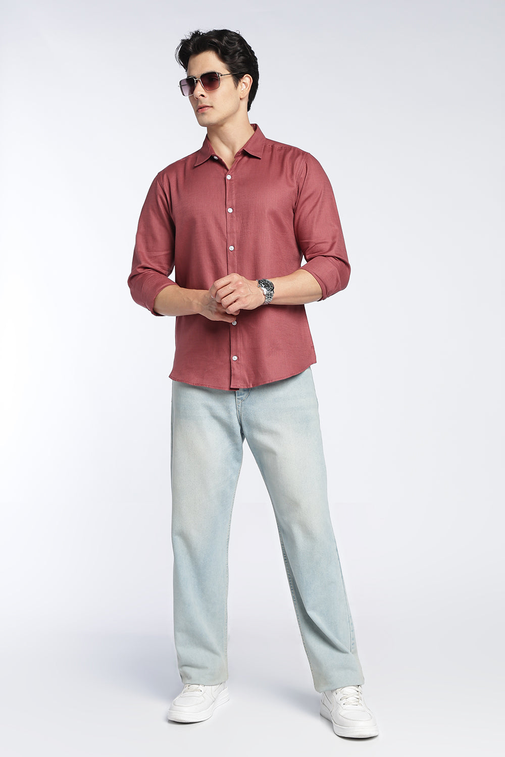 Pink Cotton Regular Fit Shirt For Men - Image 6