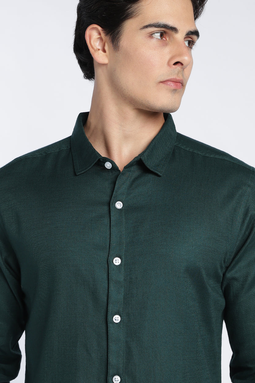 Dark Green Cotton Regular Fit Shirt For Men - Image 3