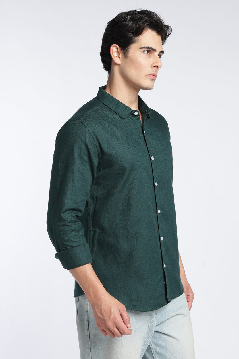 Dark Green Cotton Regular Fit Shirt For Men - Image 4