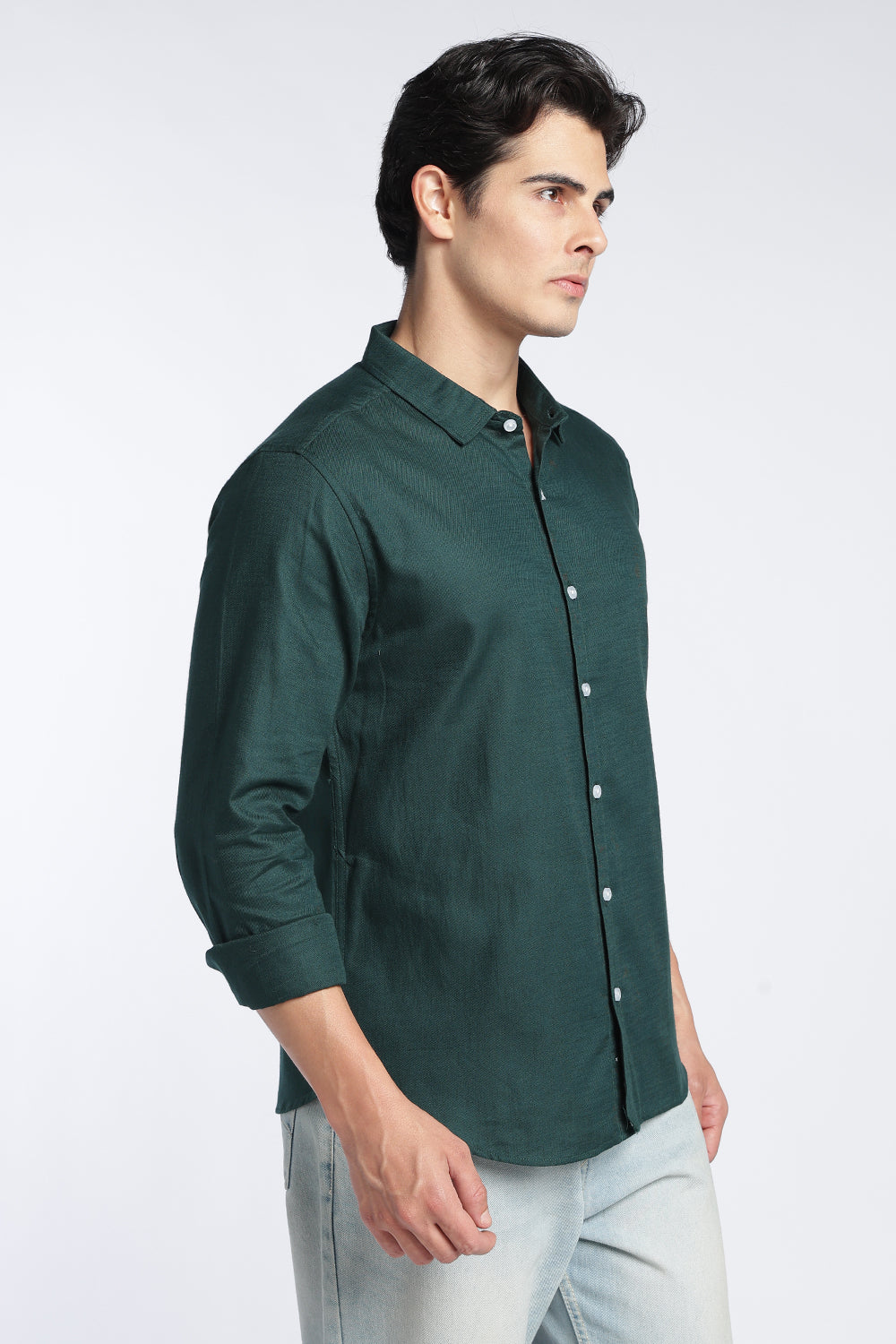 Dark Green Cotton Regular Fit Shirt For Men - Image 4