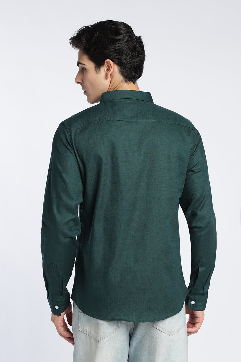Dark Green Cotton Regular Fit Shirt For Men - Image 5