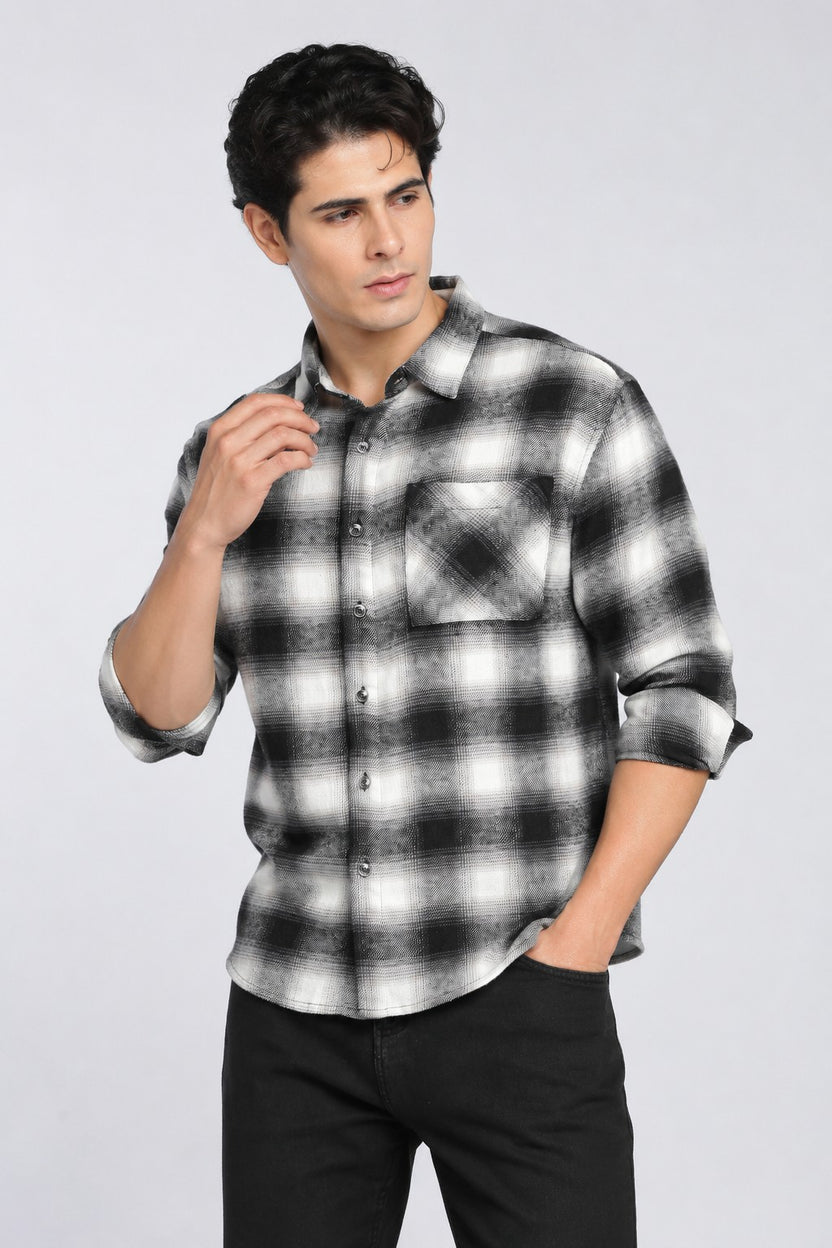 Black Cotton Regular Fit Shirt For Men - Image 2