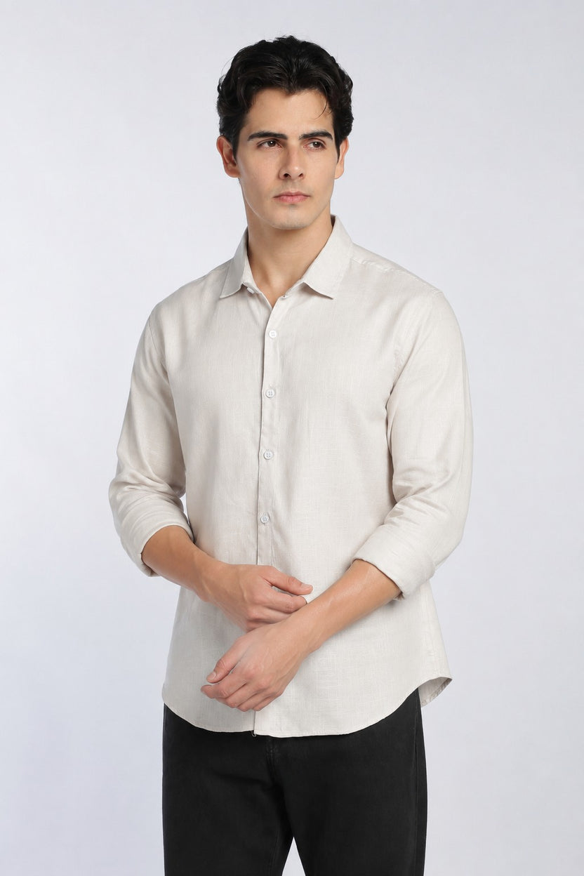 Off White Cotton Regular Fit Shirt For Men - Image 2