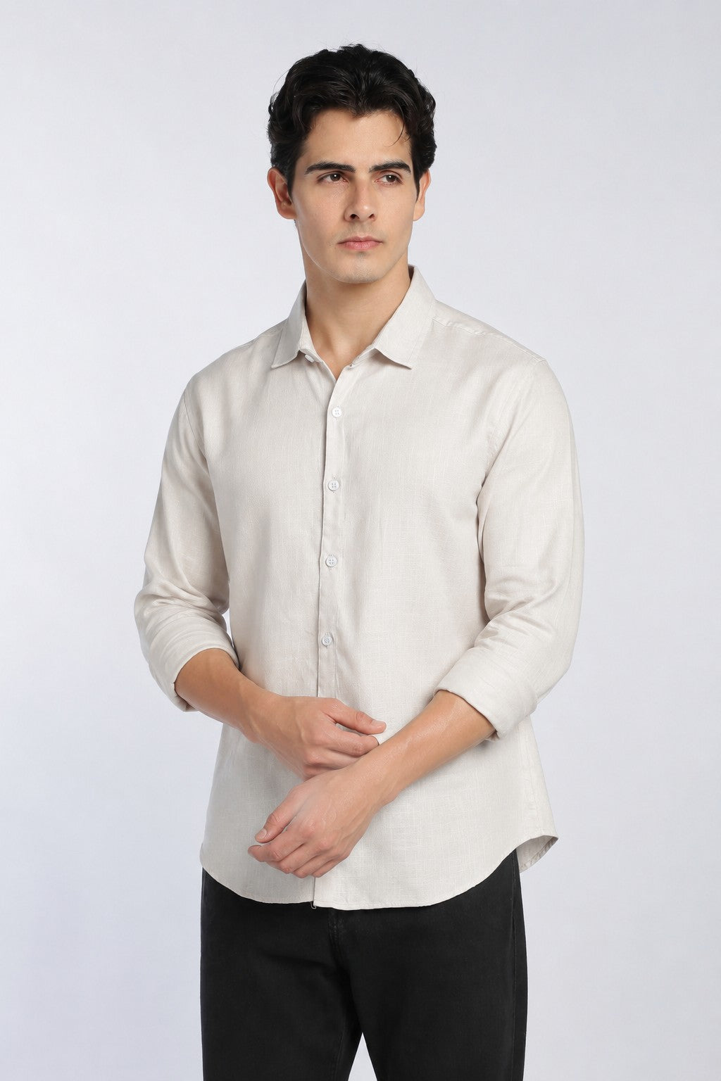 Off White Cotton Regular Fit Shirt For Men - Image 2