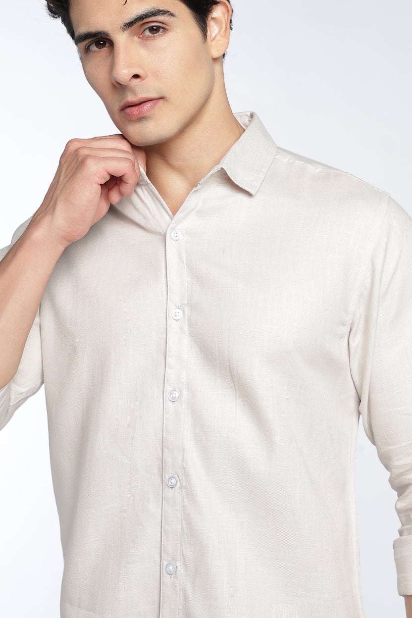Off White Cotton Regular Fit Shirt For Men - Image 3