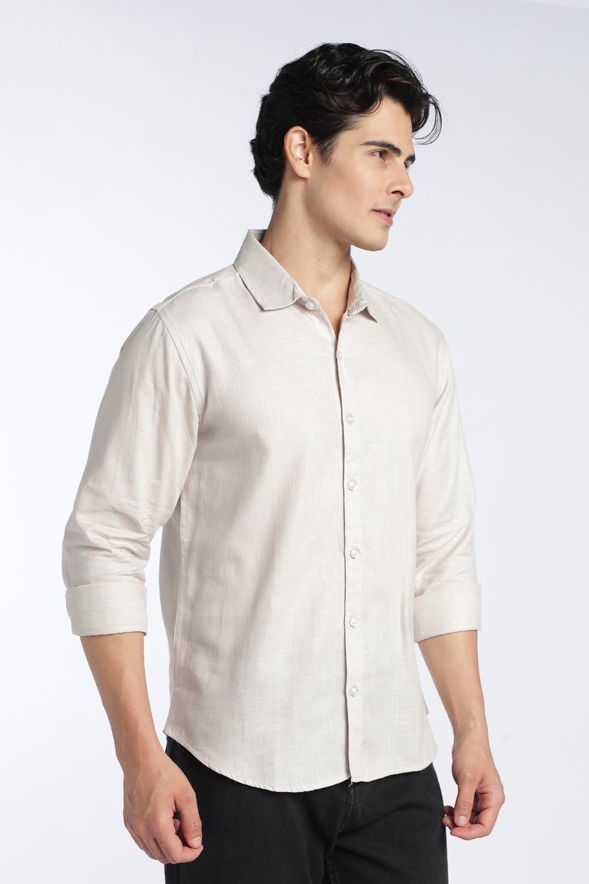 Off White Cotton Regular Fit Shirt For Men - Image 4