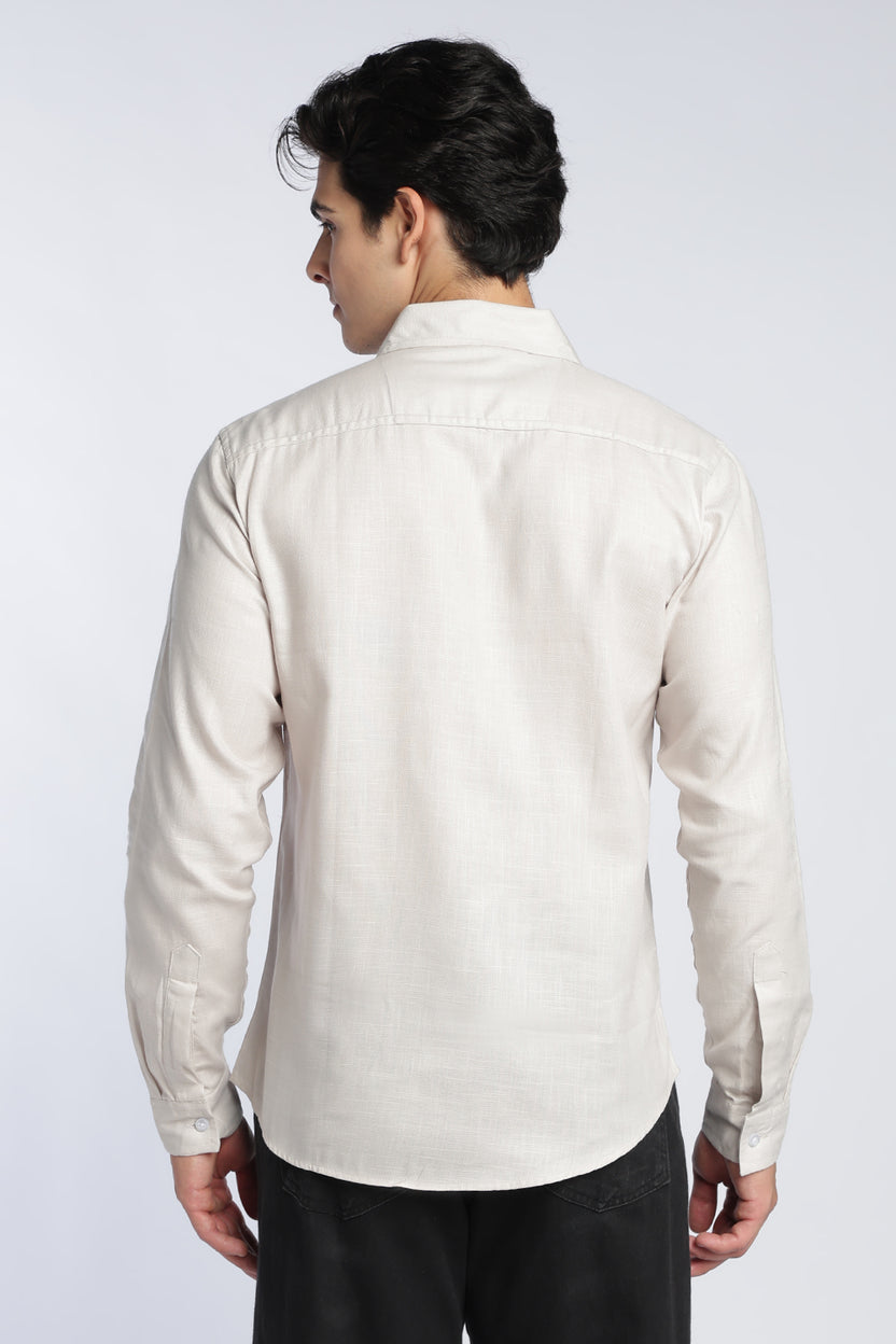Off White Cotton Regular Fit Shirt For Men - Image 5